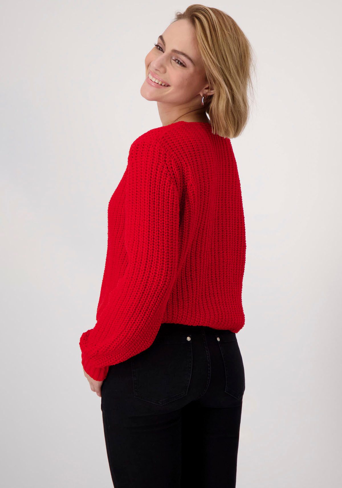 Monari Trui met V-hals Pullover Chenille V gemaakt van chenillegaren