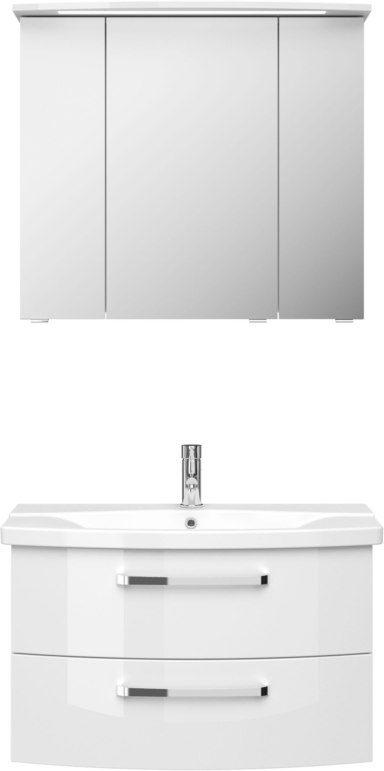 Saphir Badmeubelset Serie 4010 2-delig keramische wastafel met LED-spiegelkast Badkamer set 84 cm breed, incl. deurdemper, 3 deuren, 2 lades (set)