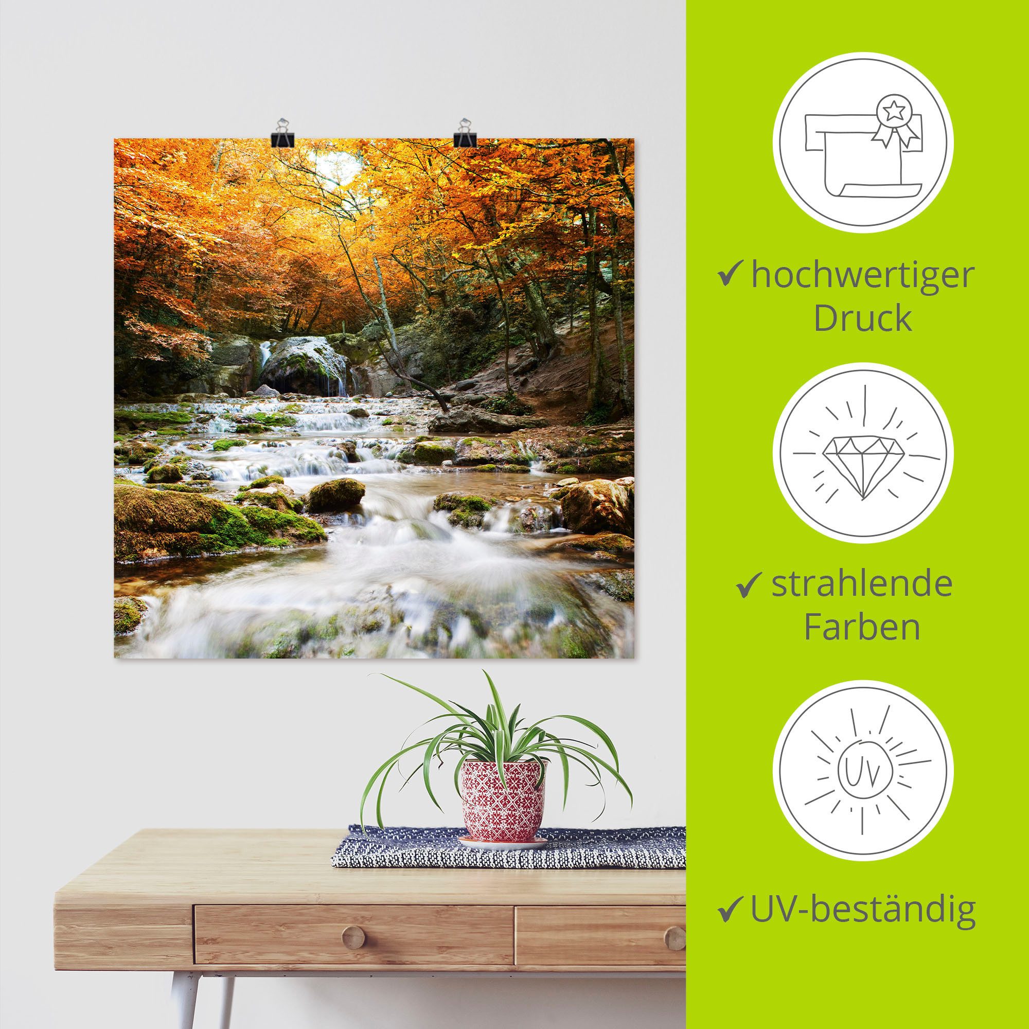 Artland Artprint Herfstige waterval als poster, muursticker in verschillende maten