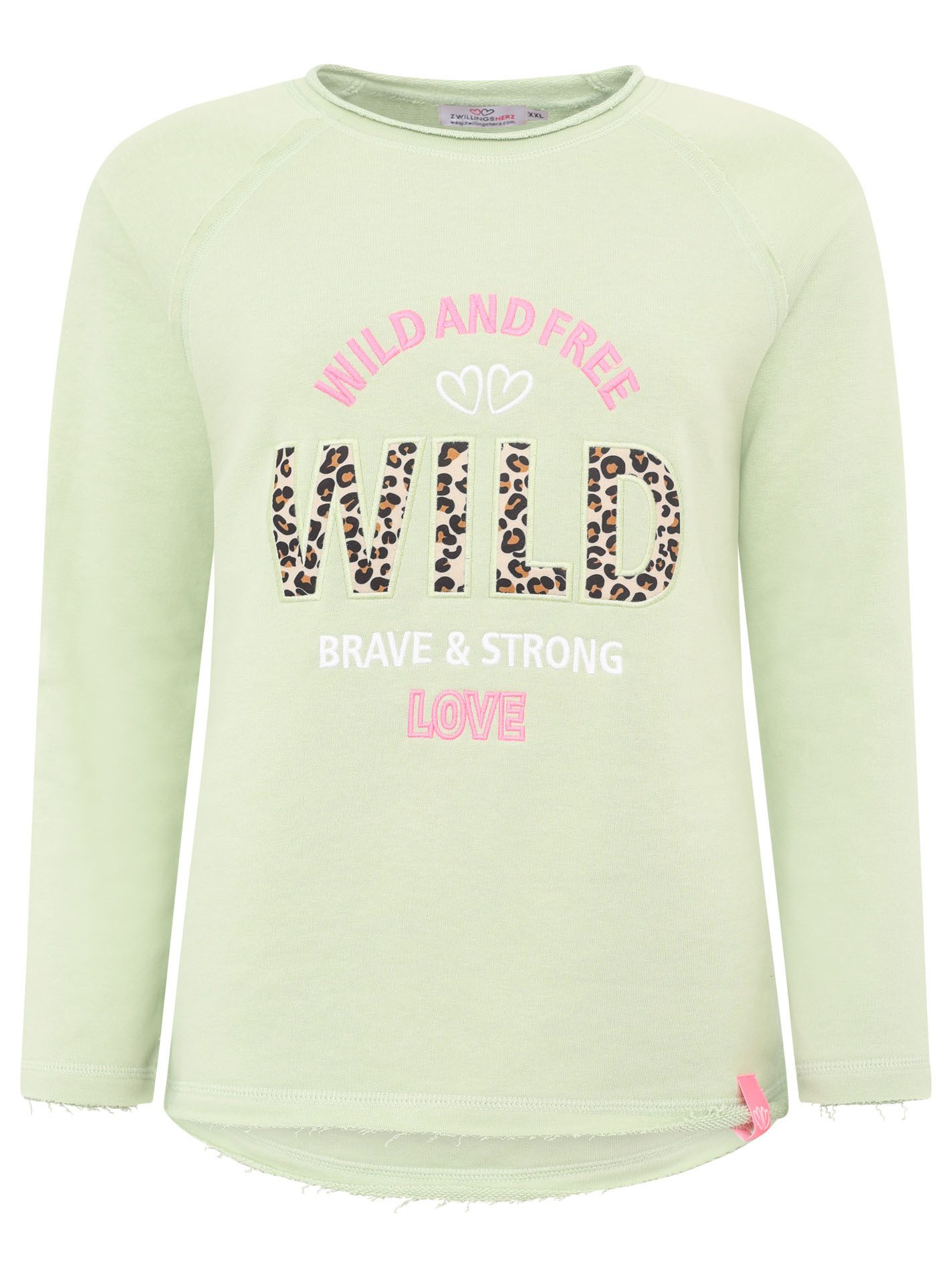 Zwillingsherz Sweater Wild and Free met used-look randen, leo-details en borduursel