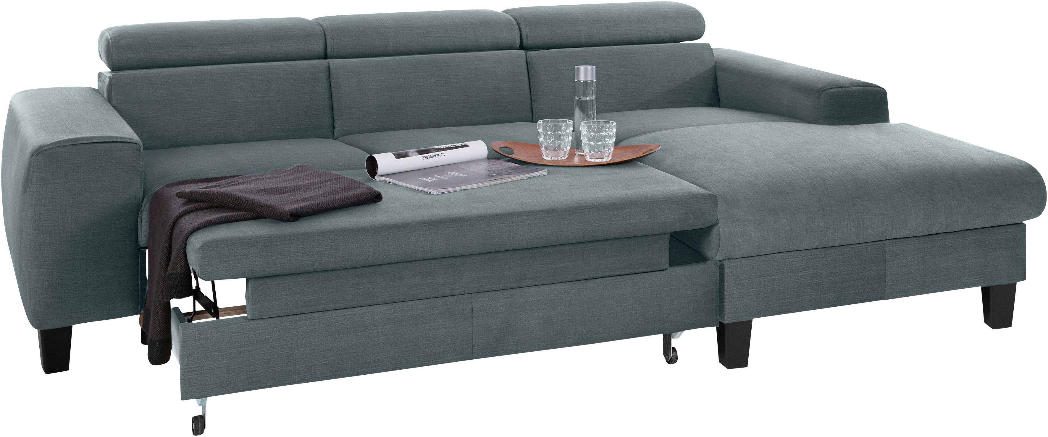 COTTA Hoekbank Morven L-vorm met hoofdeindeverstelling keuze met bedfunctie, bedlade & draadloze oplader