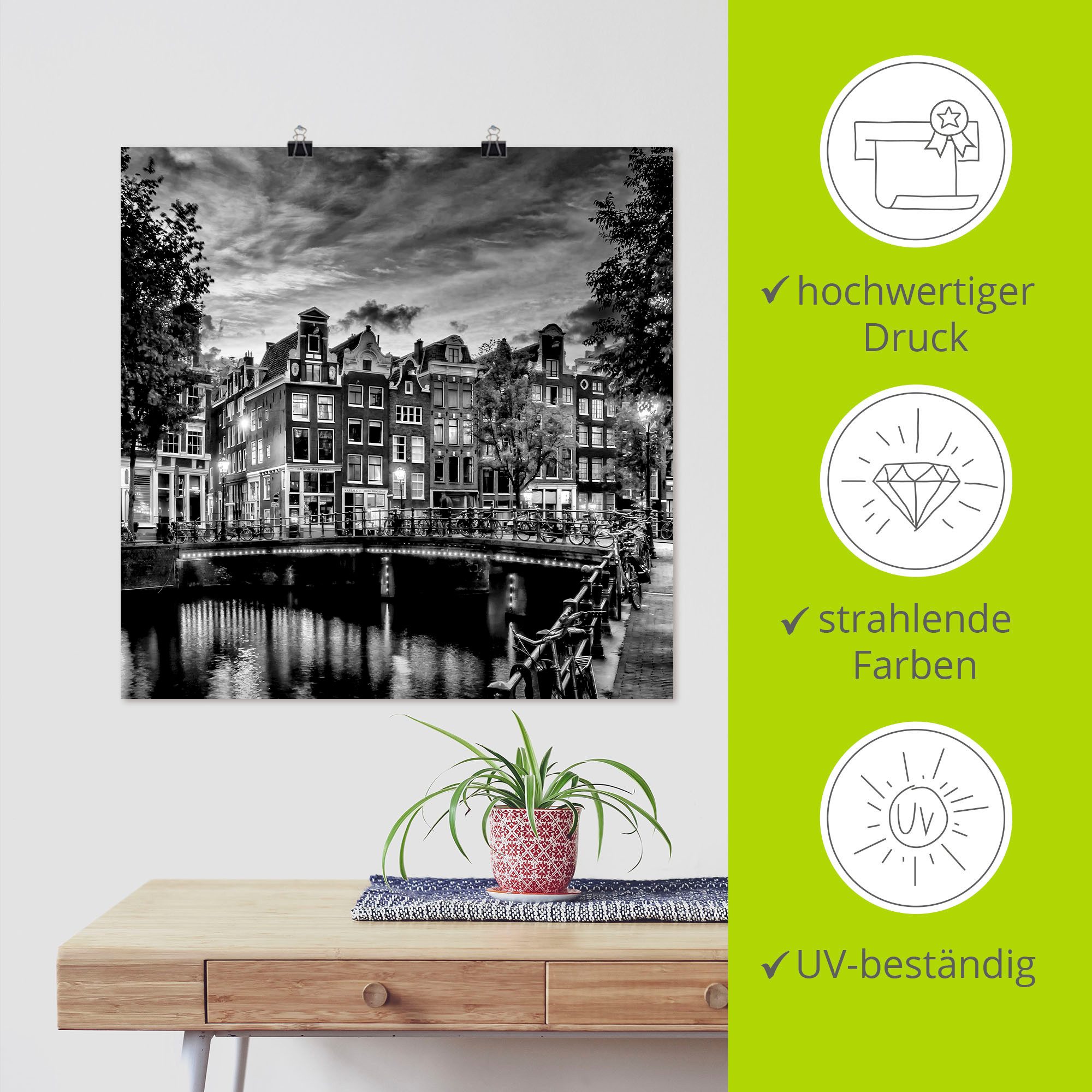 Artland Artprint Amsterdam avondidylle als artprint op linnen, poster, muursticker in verschillende maten