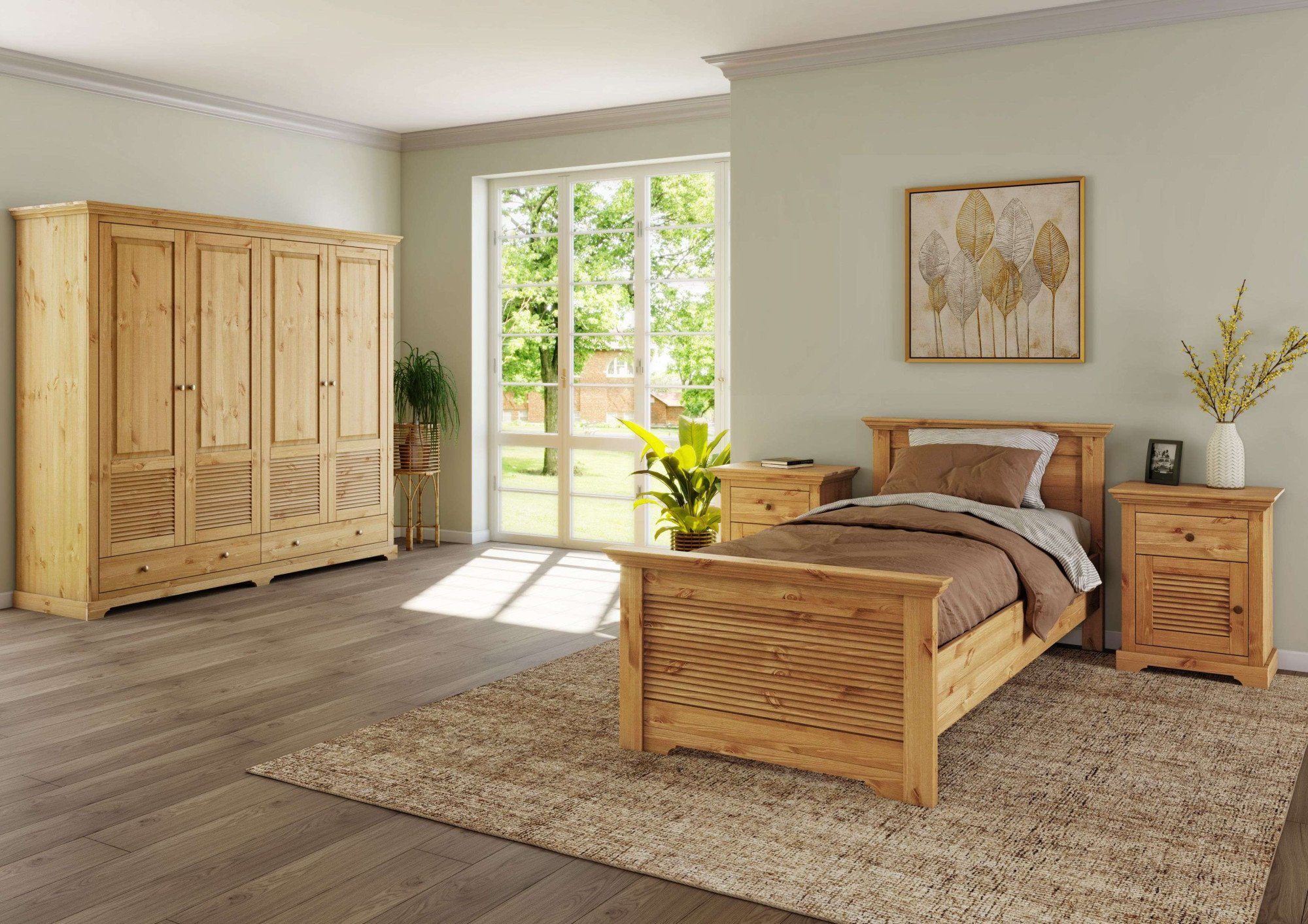 Home affaire Bed Rauna, landhuisstijl, elegant design met lamellen en kassetten, 2 kleuren