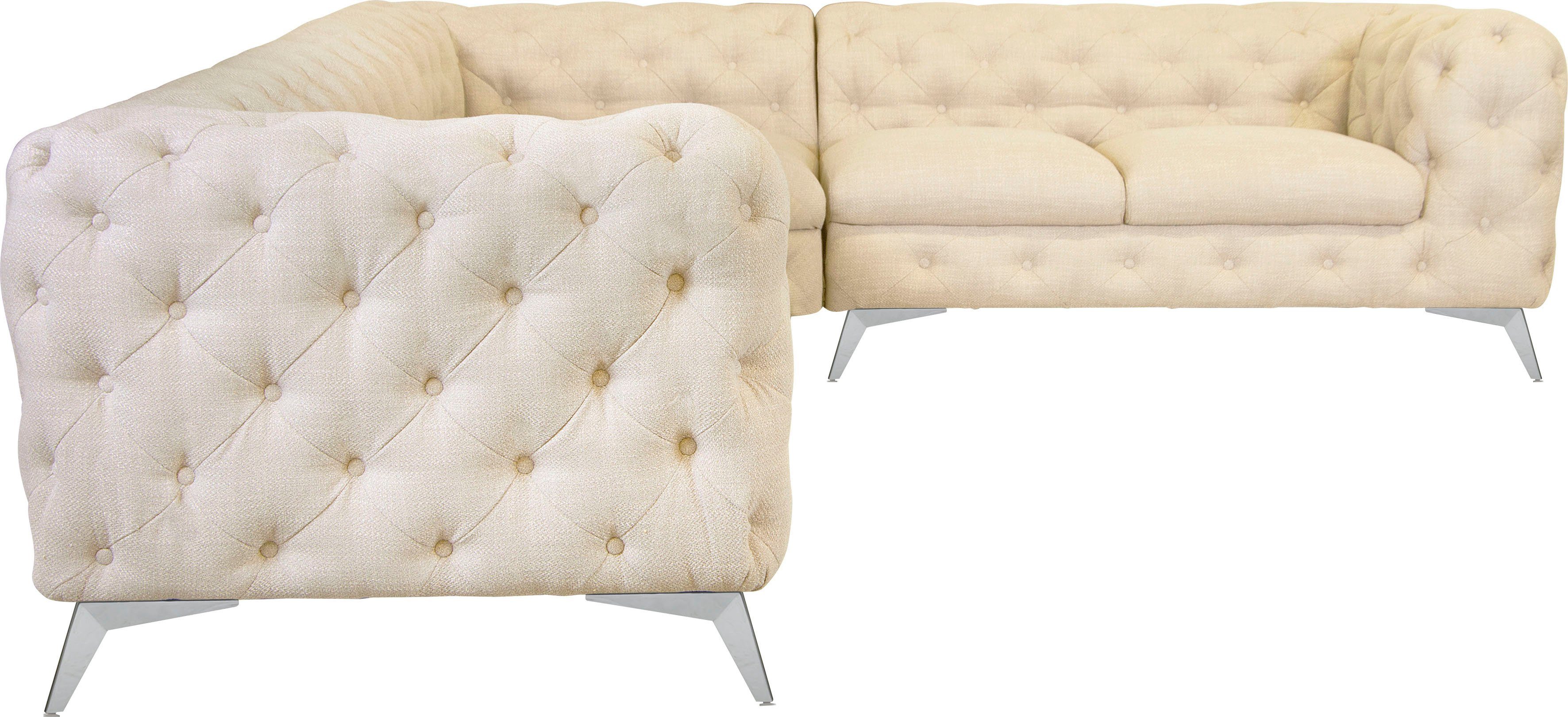 Leonique Chesterfield-bank Glynis L-vorm luxueuze capitonnage, moderne chesterfield look, kleur van de poten ter keuze