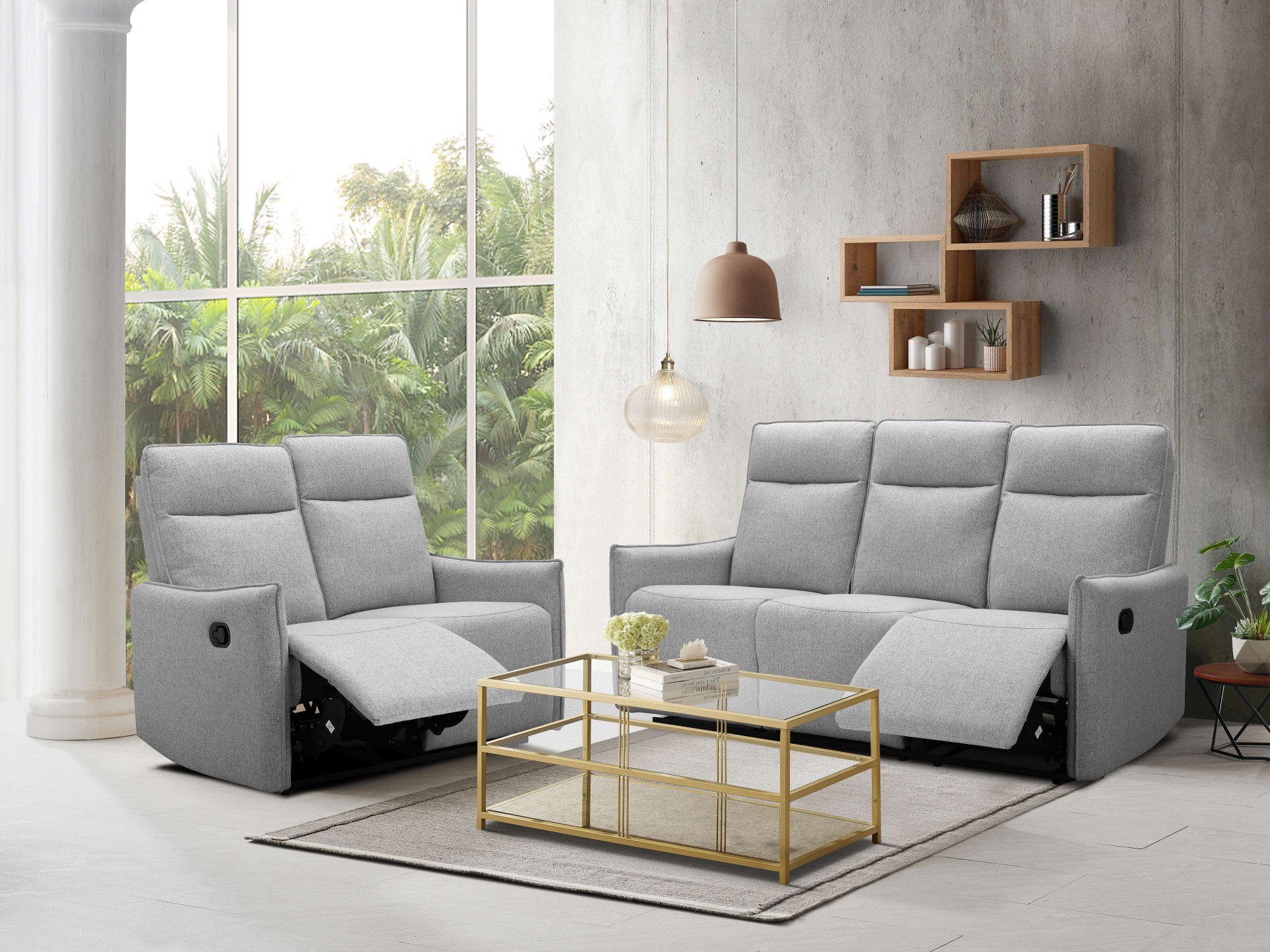 Dorel Home 3-zitsbank Lugo, bioscoopbank met relaxfunctie in kunstleer en geweven stof