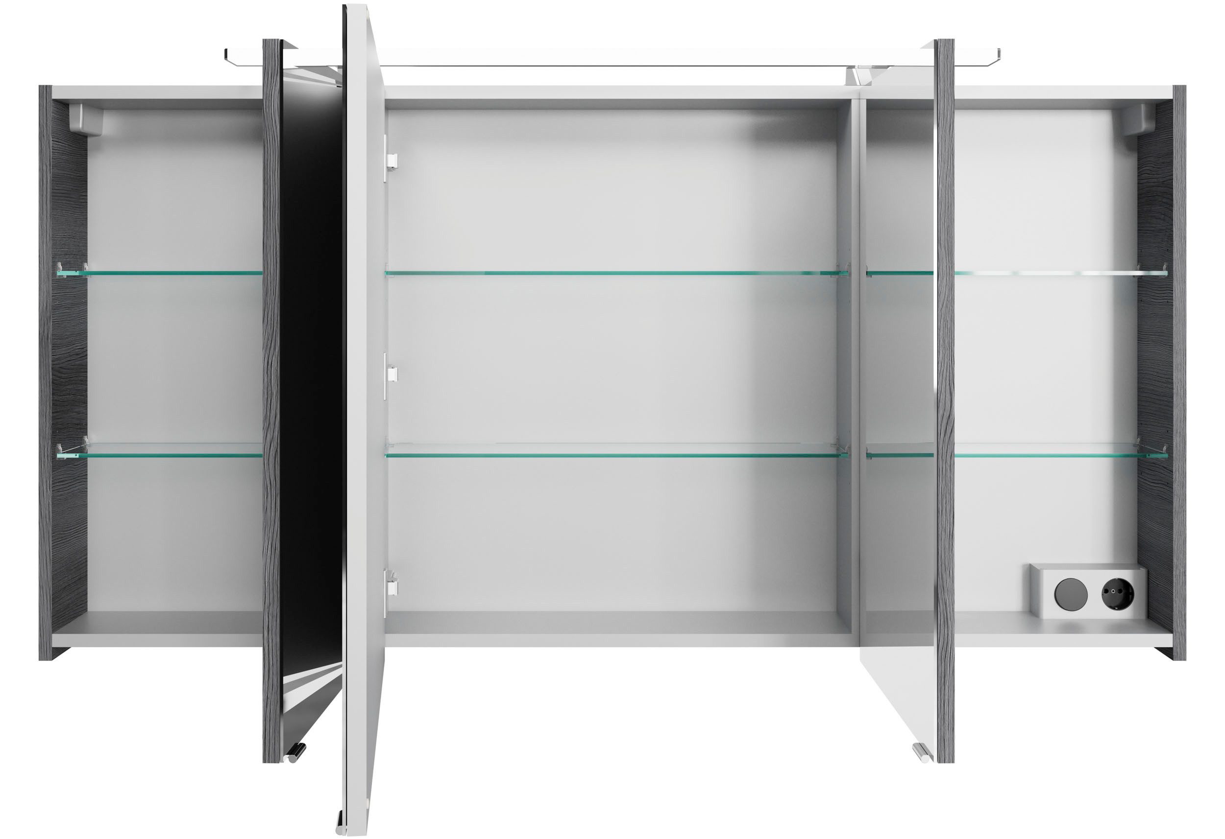 Saphir Badkamerspiegelkast Serie 4010 badkamer spiegelkast incl. LED-opbouwlamp Badkast 140 cm breed, 3 deuren, 6 glazen legplanken, incl. deurdemper