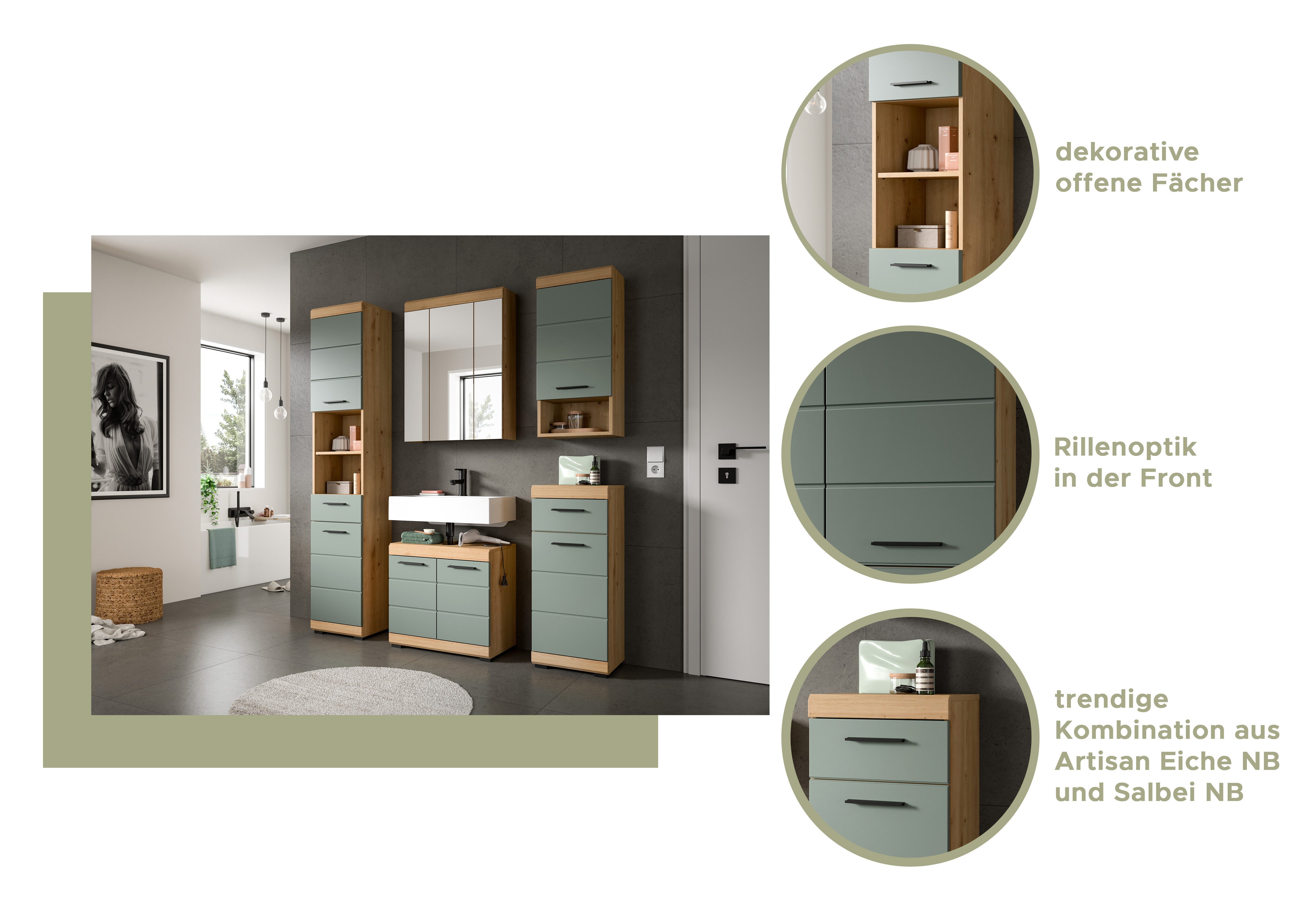 INOSIGN Wastafelonderkast Siena, breedte 60 cm, 2 deuren, 2 vakken, met sifonaansluiting, MDF-front in verschillende kleuren verkrijgbaar, badkamermeubels, badkamerkast, commode, badkamer (1 stuk)