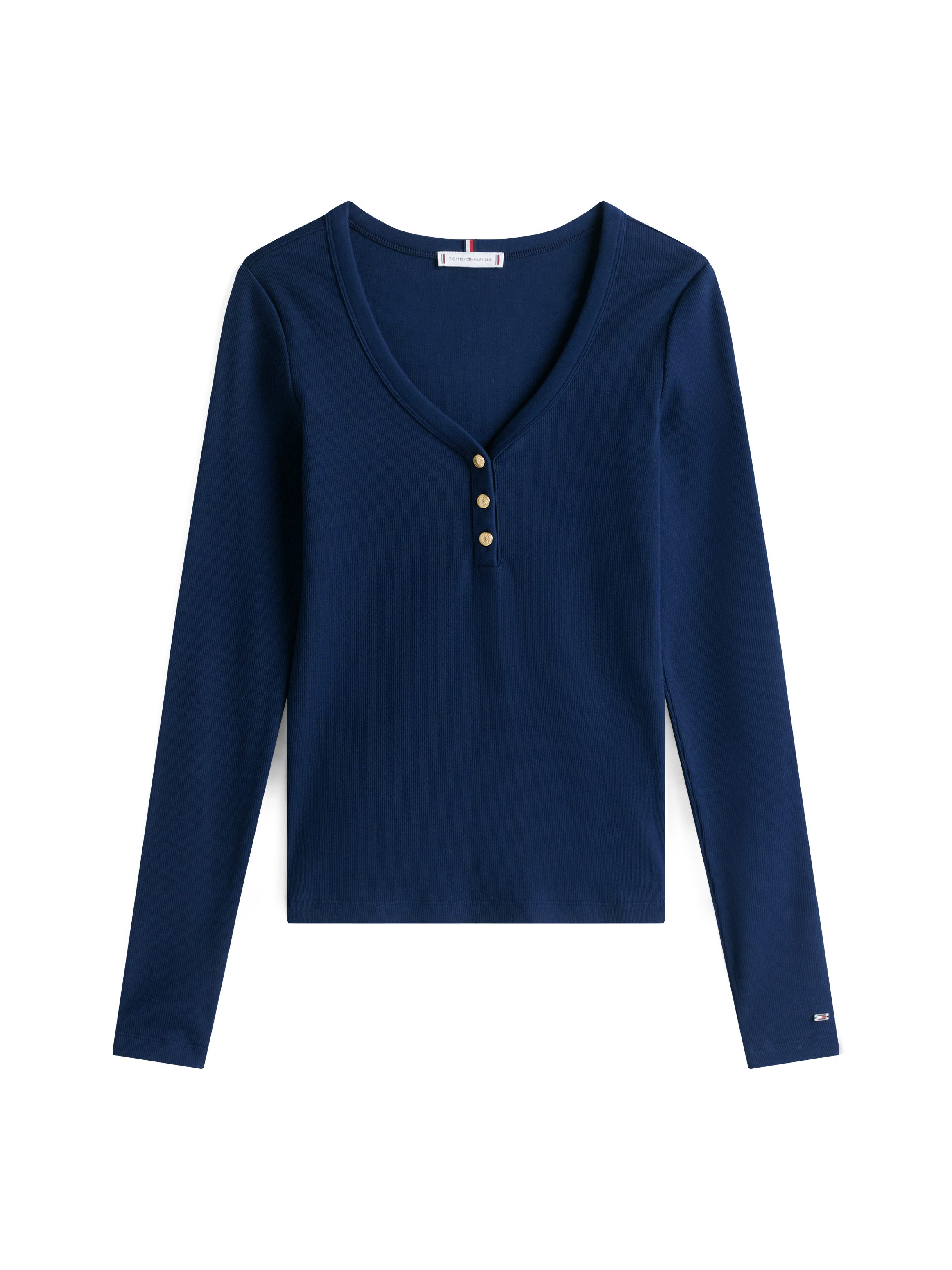Tommy Hilfiger Shirt met lange mouwen SLIM HENLEY GB SCOOP-NK LS met ribstructuur, met metalen label