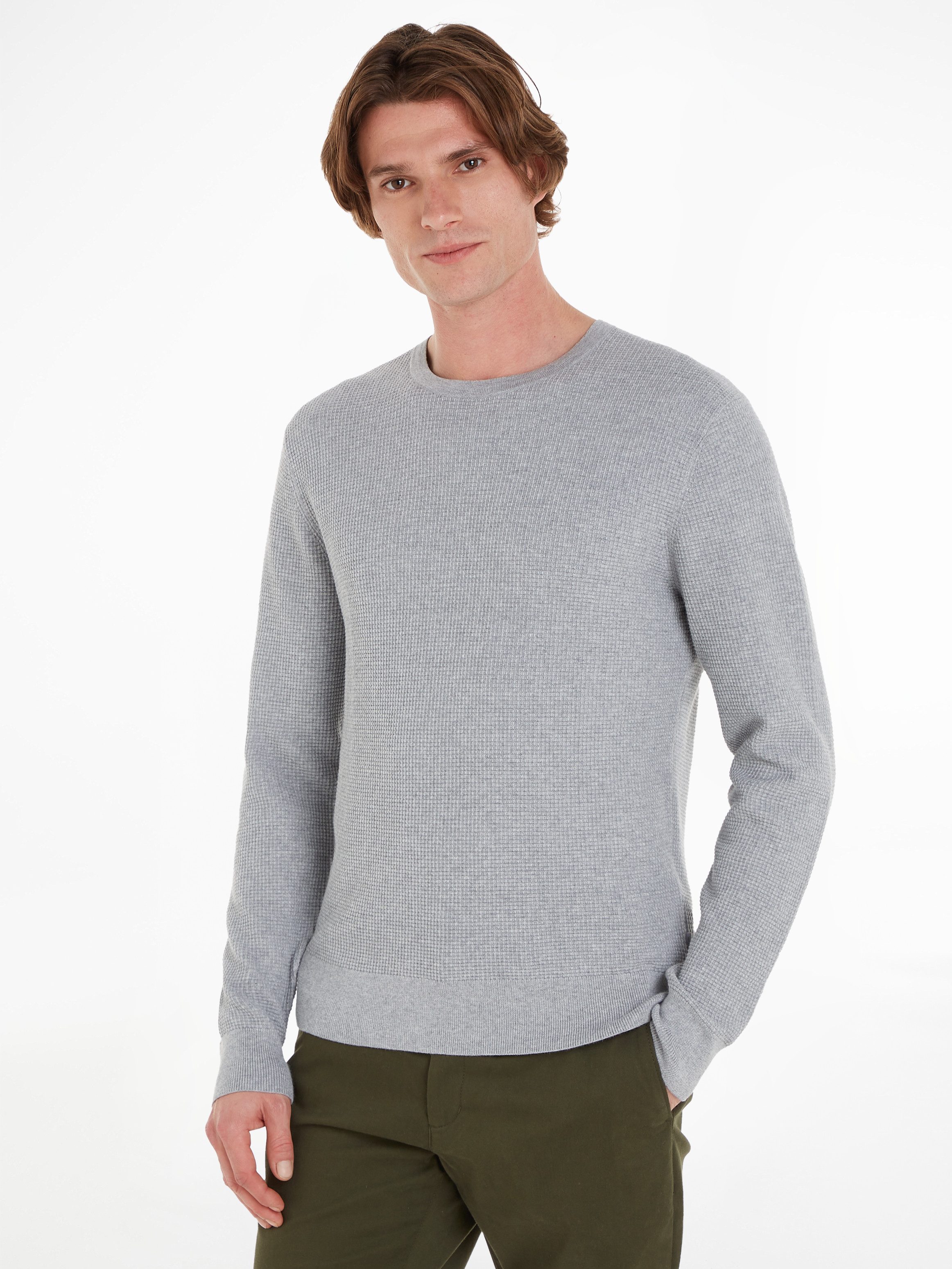 Calvin Klein Trui met ronde hals WAFFLE STRUCTURE SWEATER heren pullovers maat XXL grijs