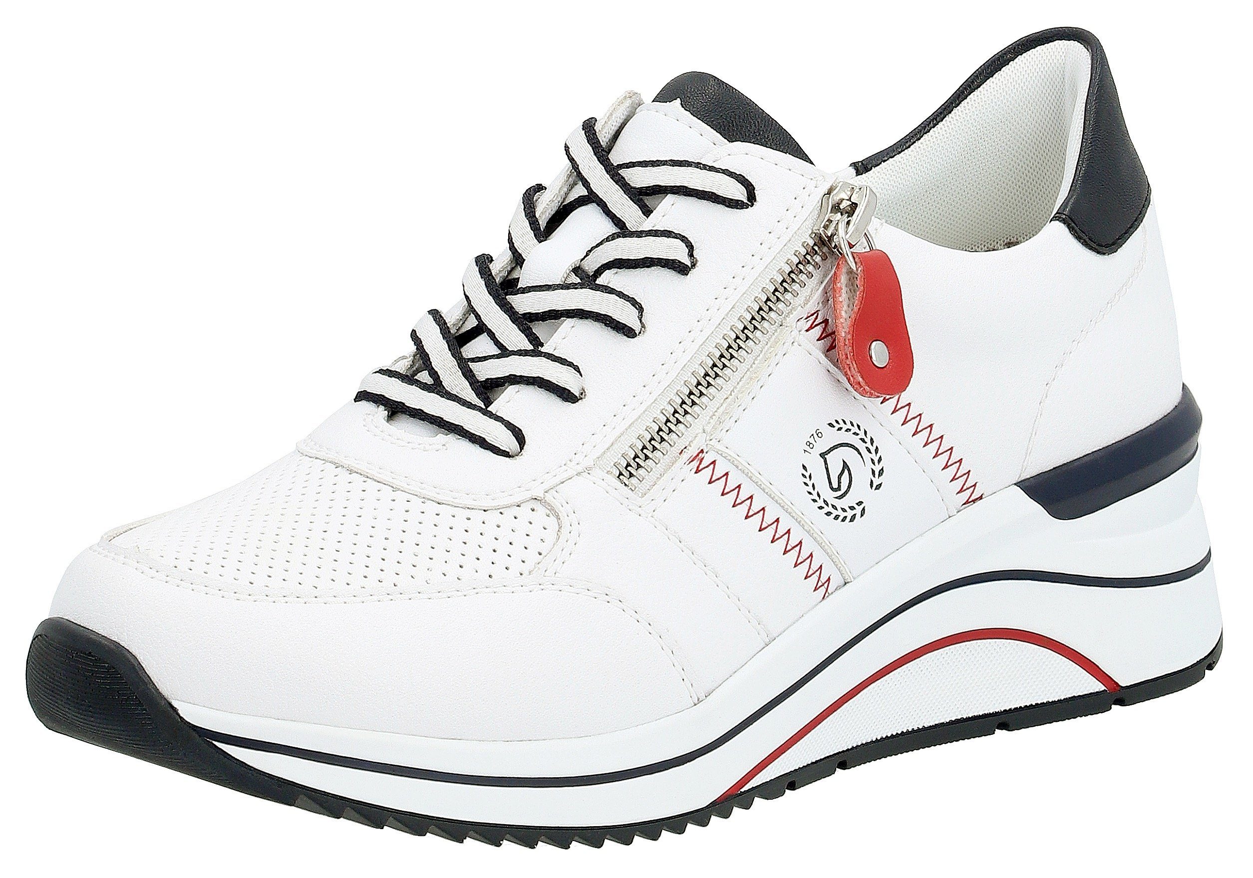 Remonte Sneakers met sleehak , vrijetijdsschoen, lage schoen, veterschoen met metallic contrastaccenten dames sleehak sneakers maat 41 wit