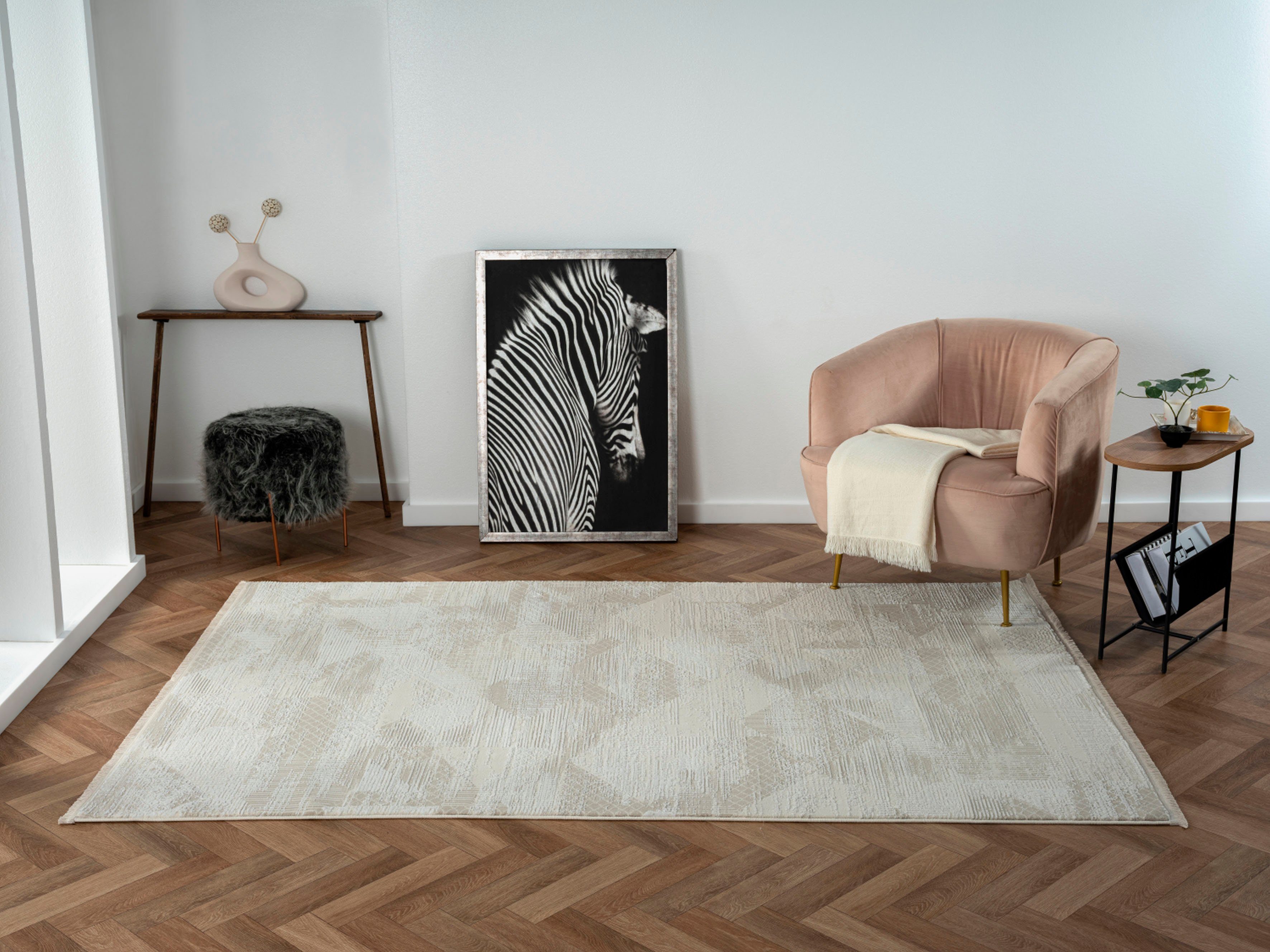 Myflair Möbel & Accessoires Vloerkleed Mijn Leven, MAGAZIJNOPRUIMING! Kortpolig, retro-stijl, bijzonder zacht door microvezel, met franjes