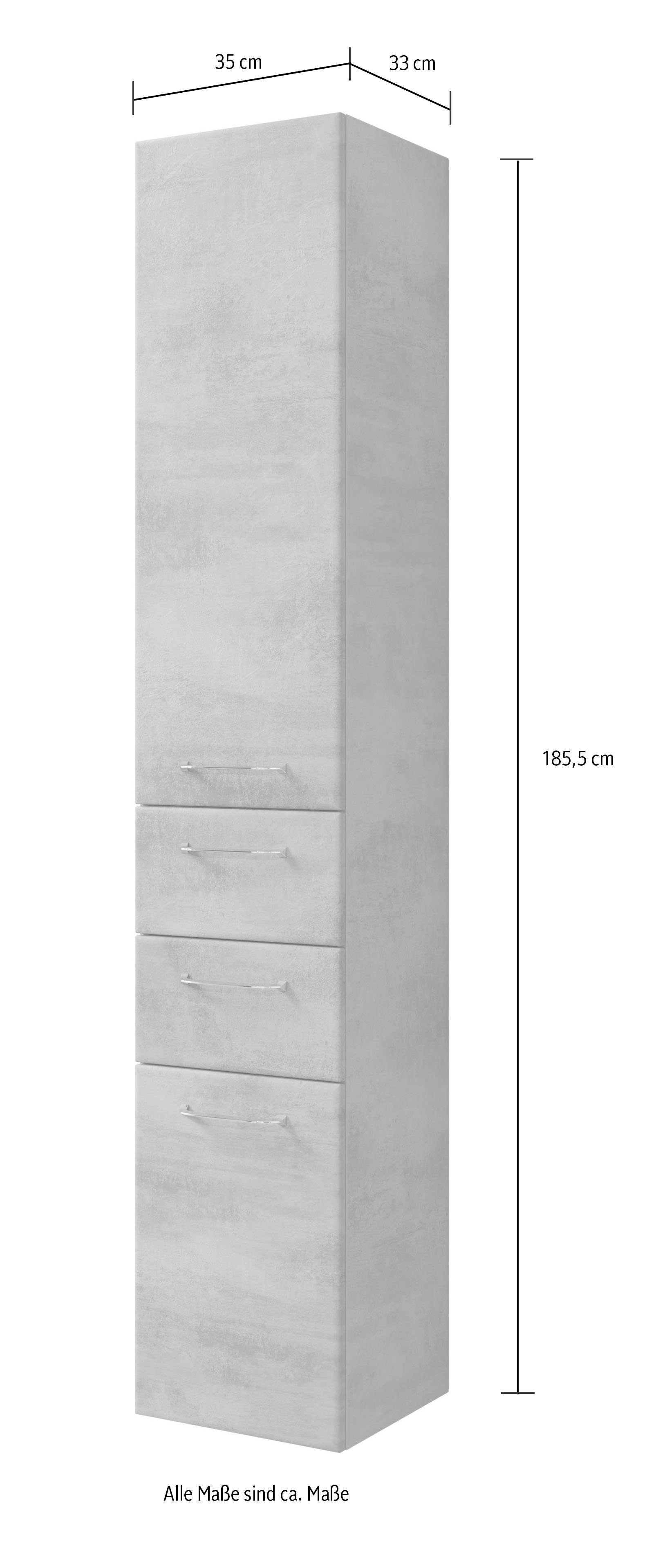 Saphir Hoge kast Quickset 945 Badkamermeubel, 35 cm breed, 2 deuren, 2 laden Hoge badkamerkast inclusief deurdemper, grepen in glanzend chroom