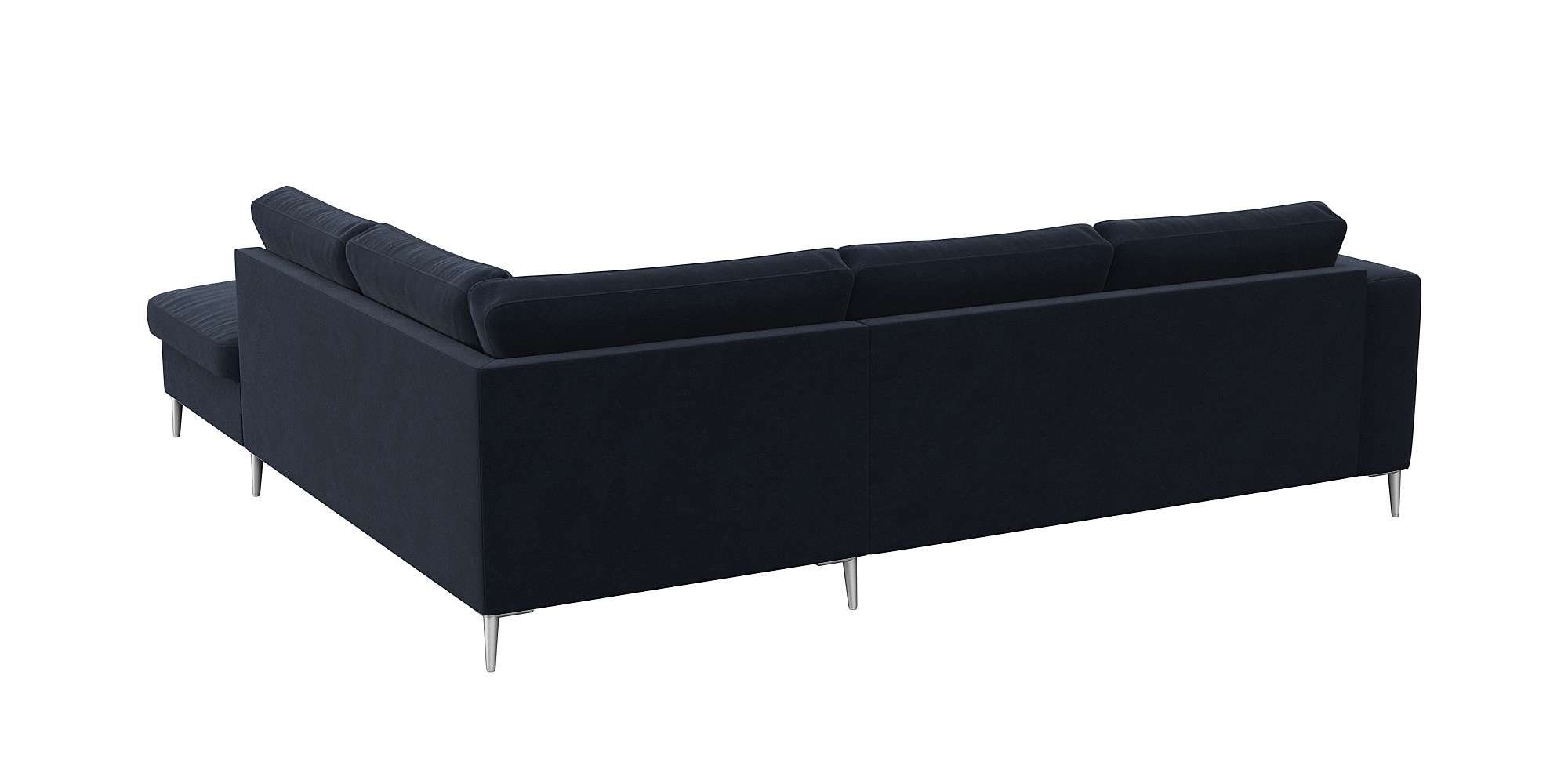 FLEXLUX Hoekbank Fiore, L-vorm brede armleuningen, aluminiumkleurige poten, bxd 241x225 cm, koudschuim in de zitting