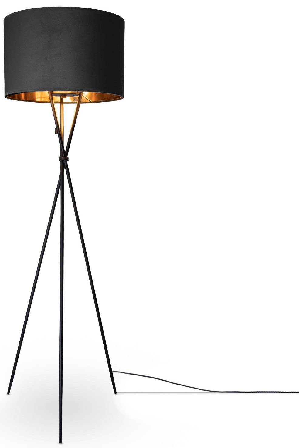 Paco Home Staande lamp Kate uni kleur Woonkamer driepoot vloerlamp velours hoogte 177,5cm filigraan E27