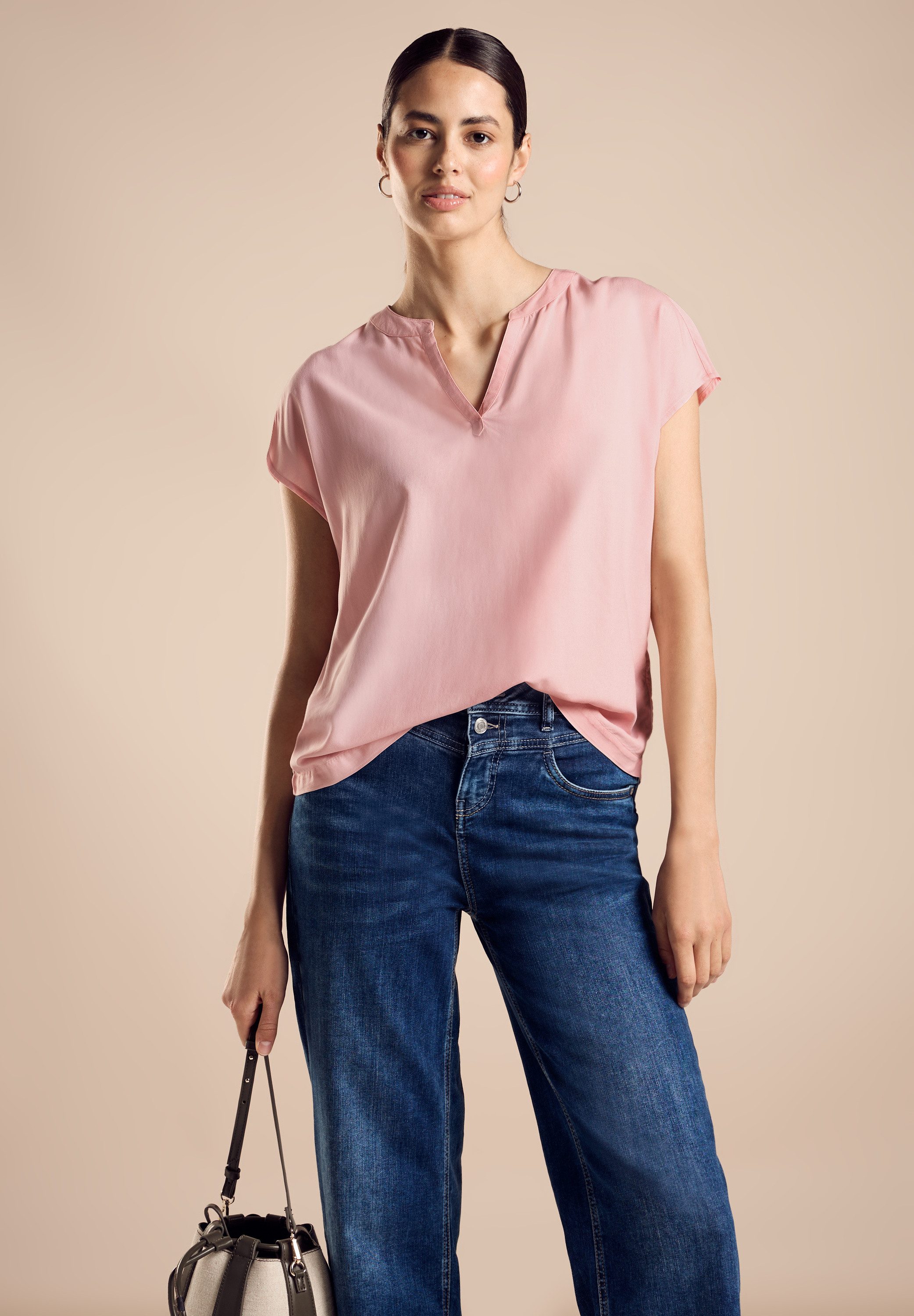 STREET ONE Blouse met korte mouwen Blouseshirt van pure viscose