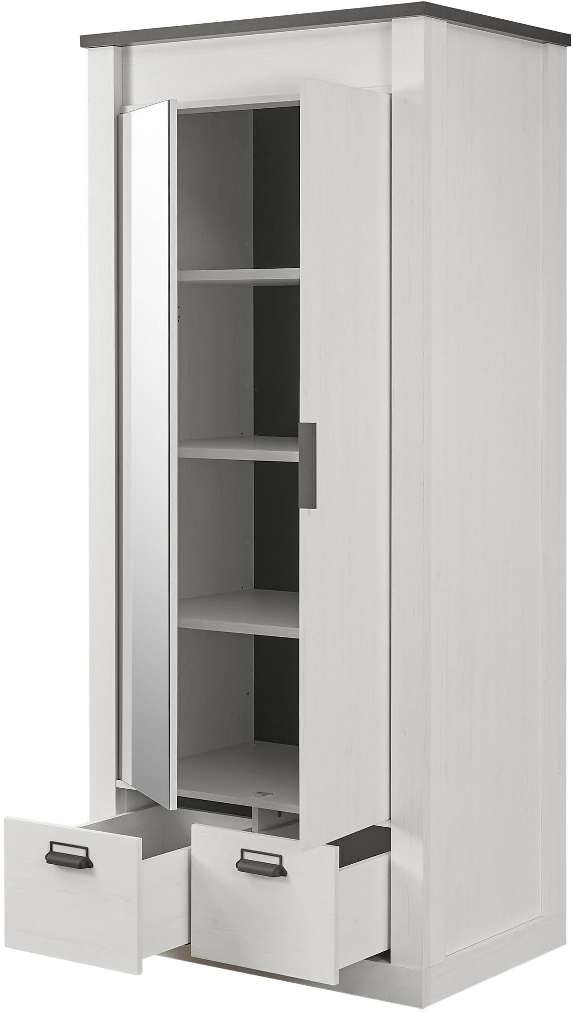 Home affaire Kledingkast SHERWOOD linn kast garderobe met spiegel kan worden gebruikt met kledingstang of legplanken, breedte 93 cm