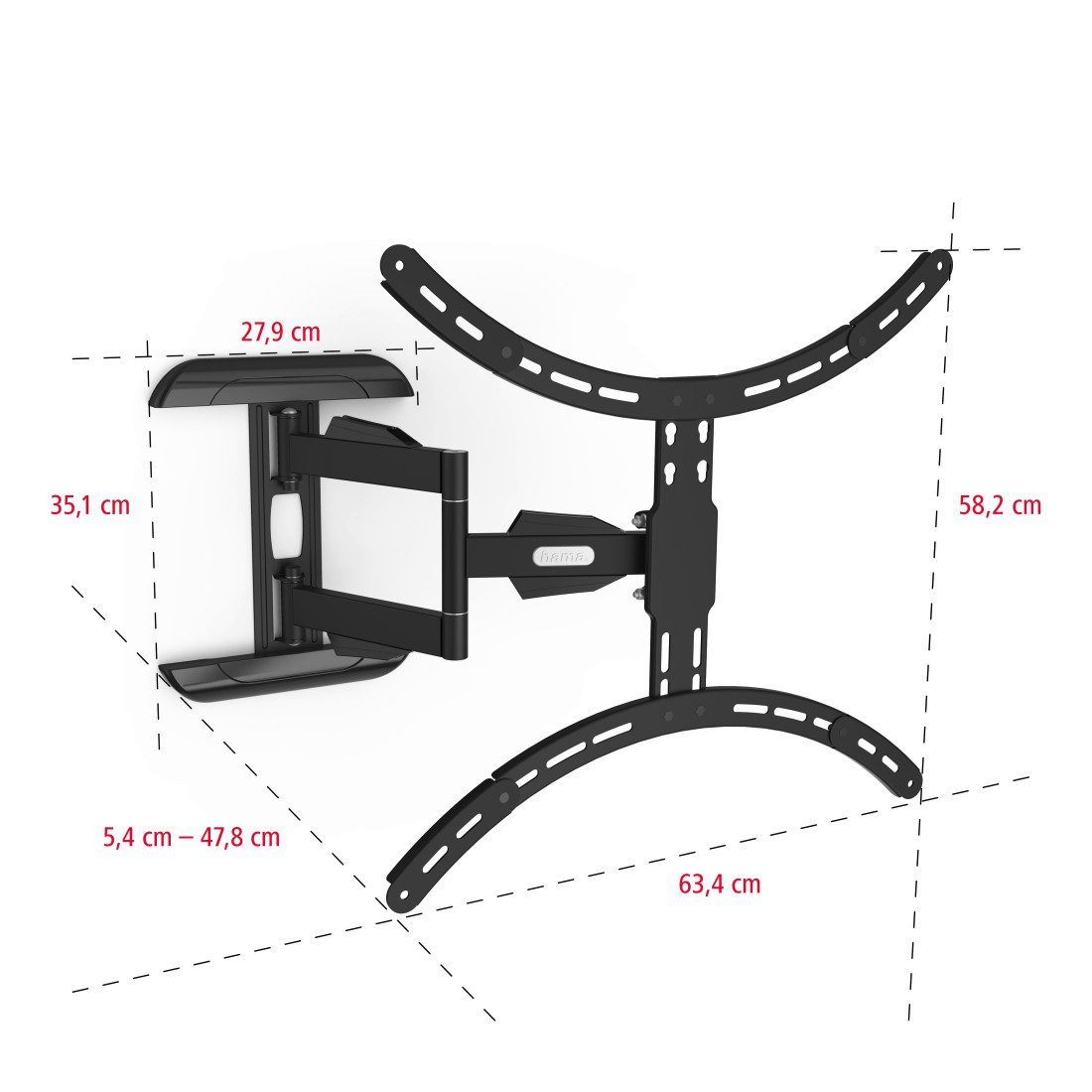 Hama Tv-wandhouder Beugel, draaibaar, kantelbaar, uitschuifbaar van 94 - 191 cm (37" - 75")