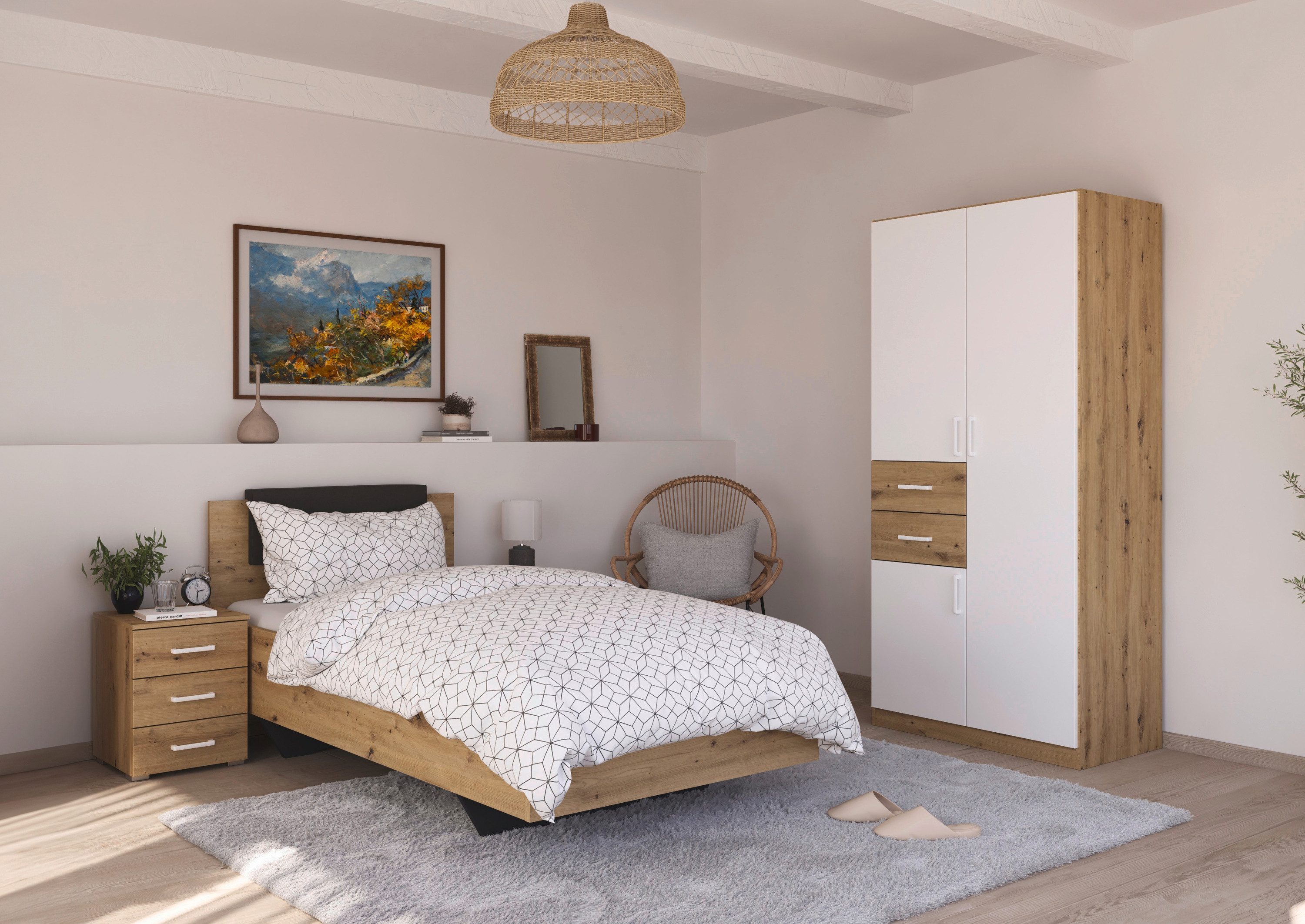 rauch Slaapkamerserie Compleet kamer compleet slaapkamer set (3-delig) MAIKA Kast 3 breedtes, 2 hoogtes, bed 100 cm, nachtkastje MADE IN GERMANY (set, 3-delig)