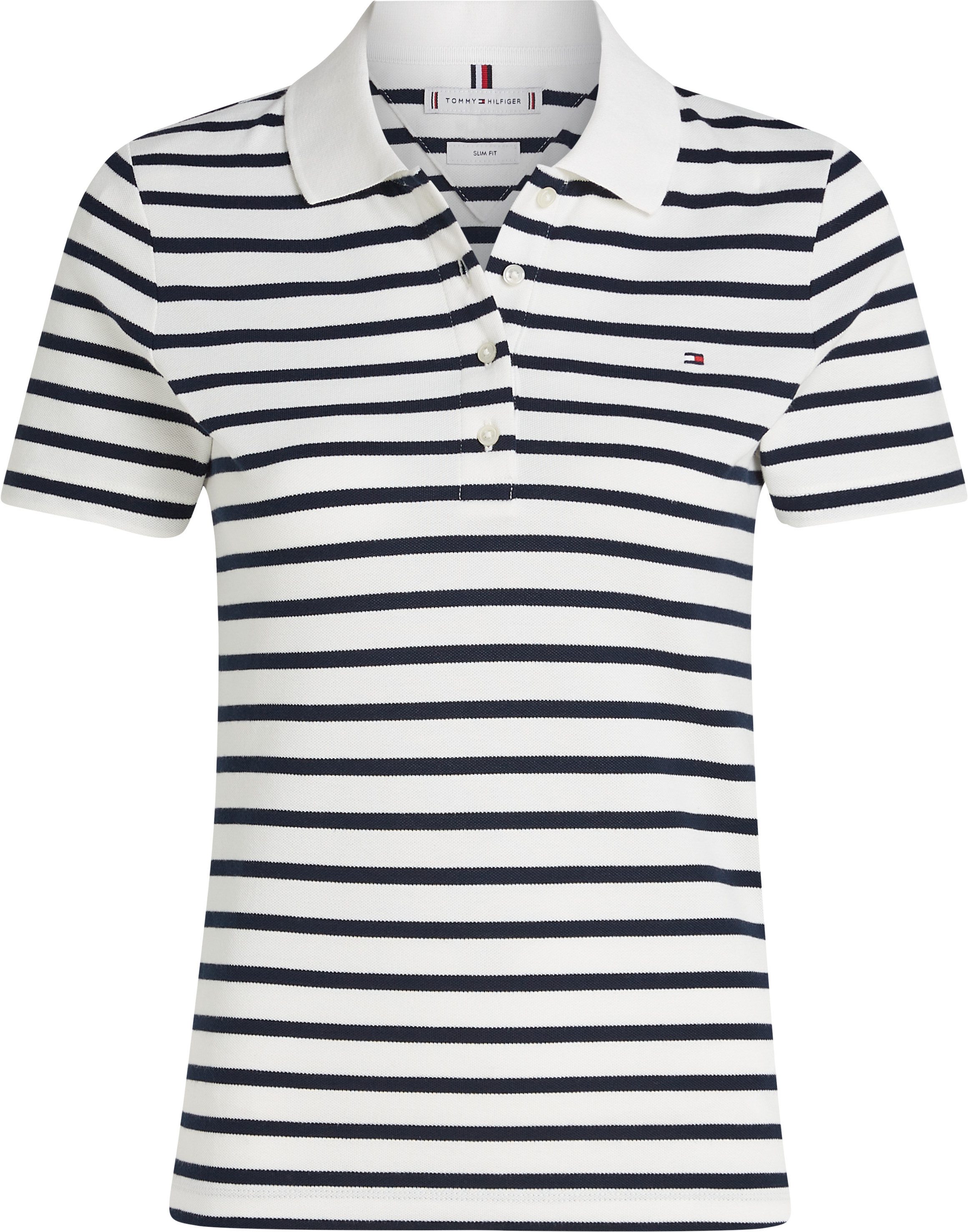 Tommy Hilfiger Poloshirt 1985 Slim Fit Pique Premium met logo-borduursel, met zijsplitten