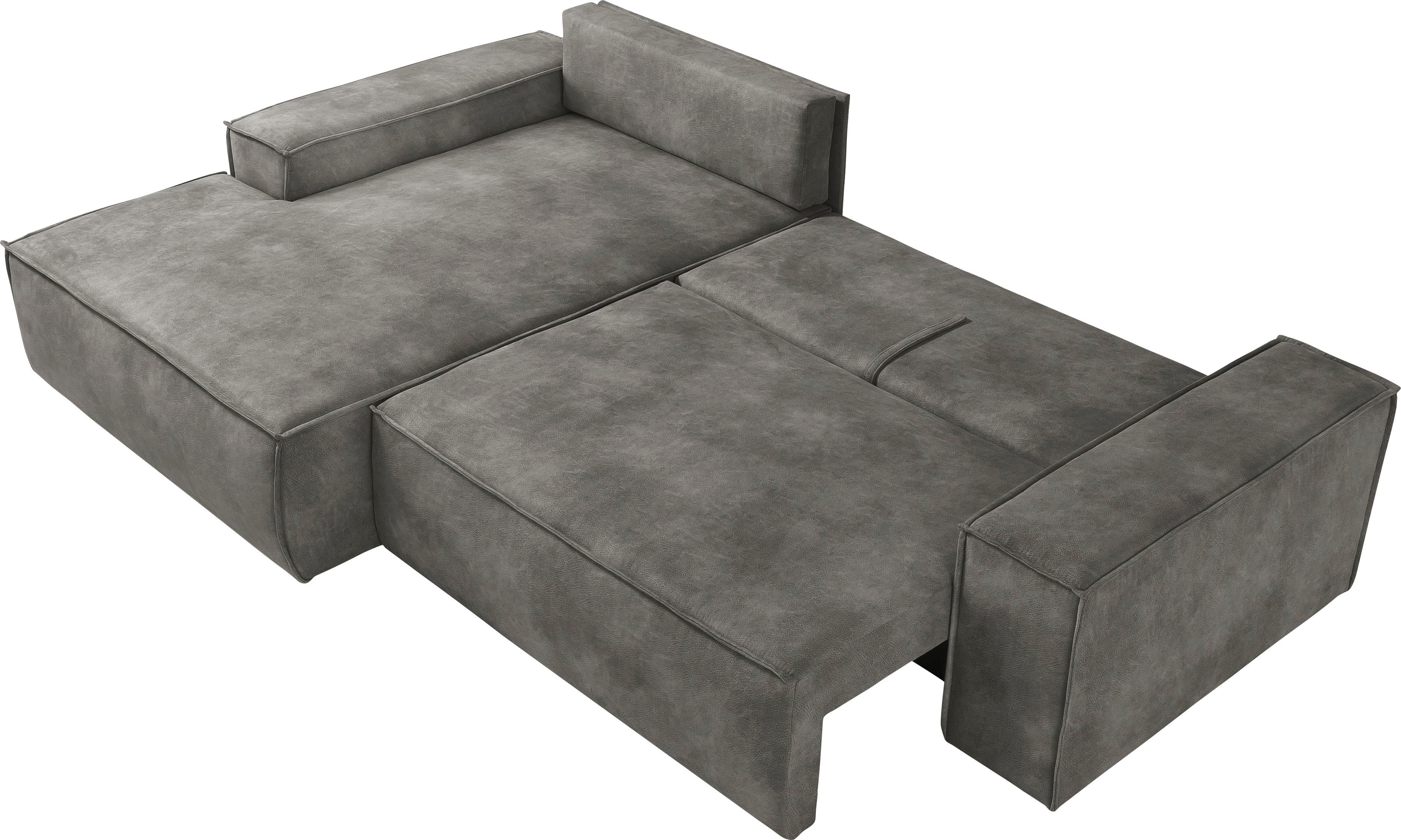 Home affaire Hoekbank SHERWOOD bedbank 267 cm, L-model, Slaapfunctie met bedlade (210x136 cm), cord, vintage, fluweel