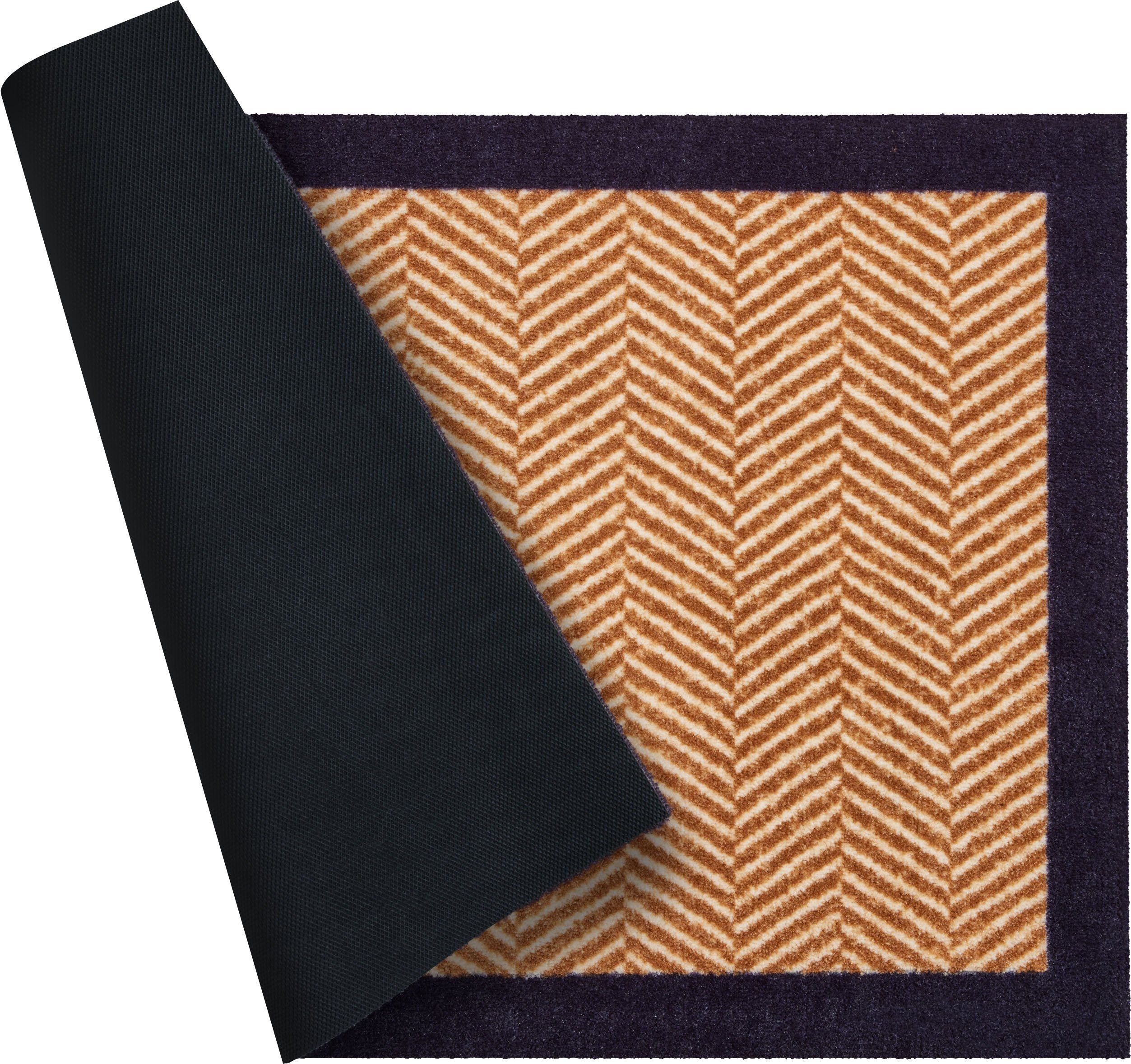 Grund Mat Herringbone Inloopmat met randdessin, geschikt voor binnen en buiten, wasbaar
