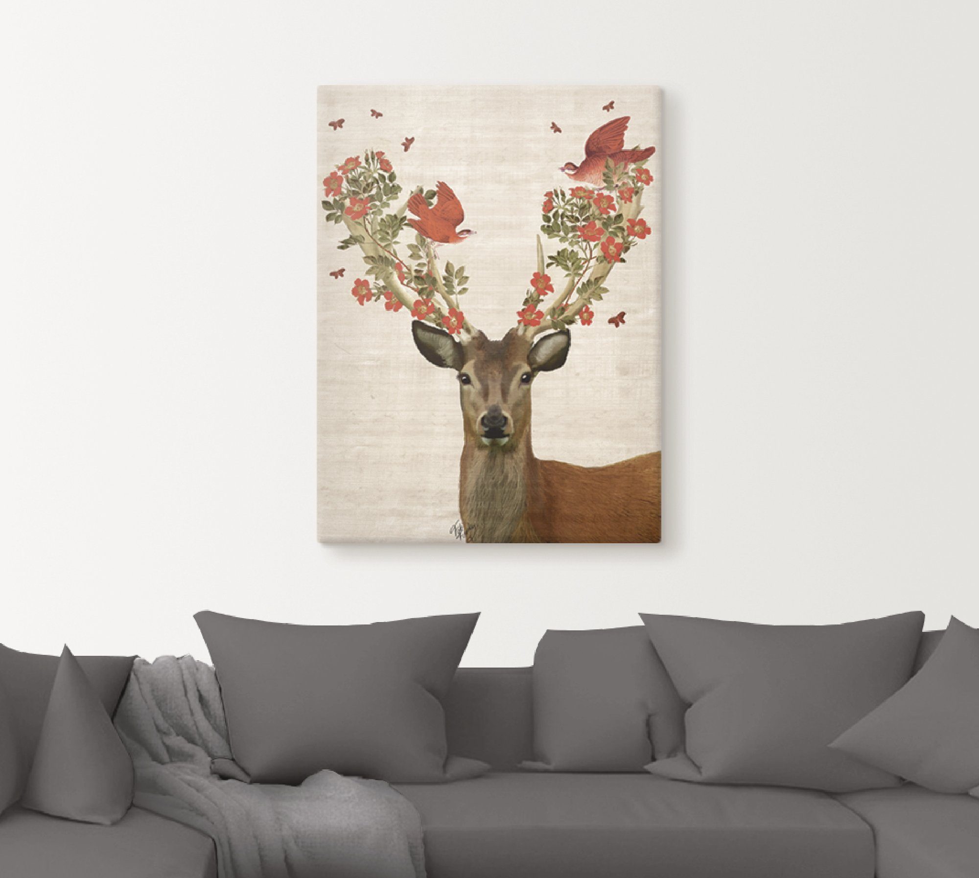Artland Artprint Edelhert en vogels liefde als artprint op linnen, poster, muursticker in verschillende maten