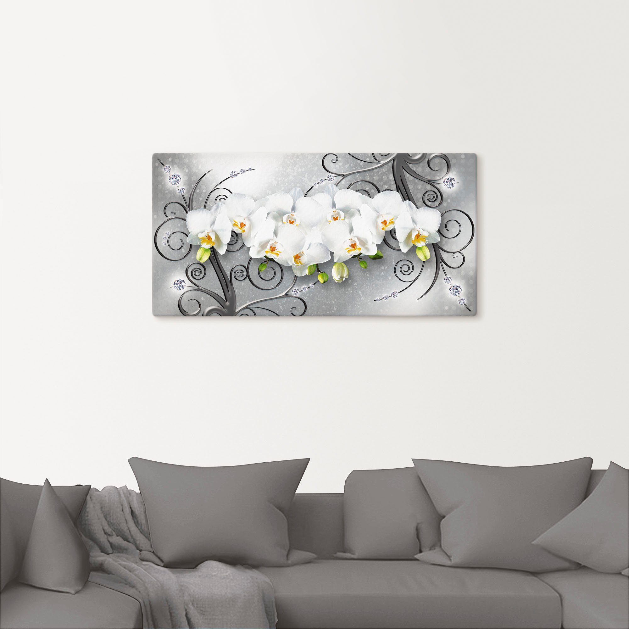 Artland Artprint Witte orchideeën op ornamenten als artprint van aluminium, artprint voor buiten, artprint op linnen, poster, muursticker