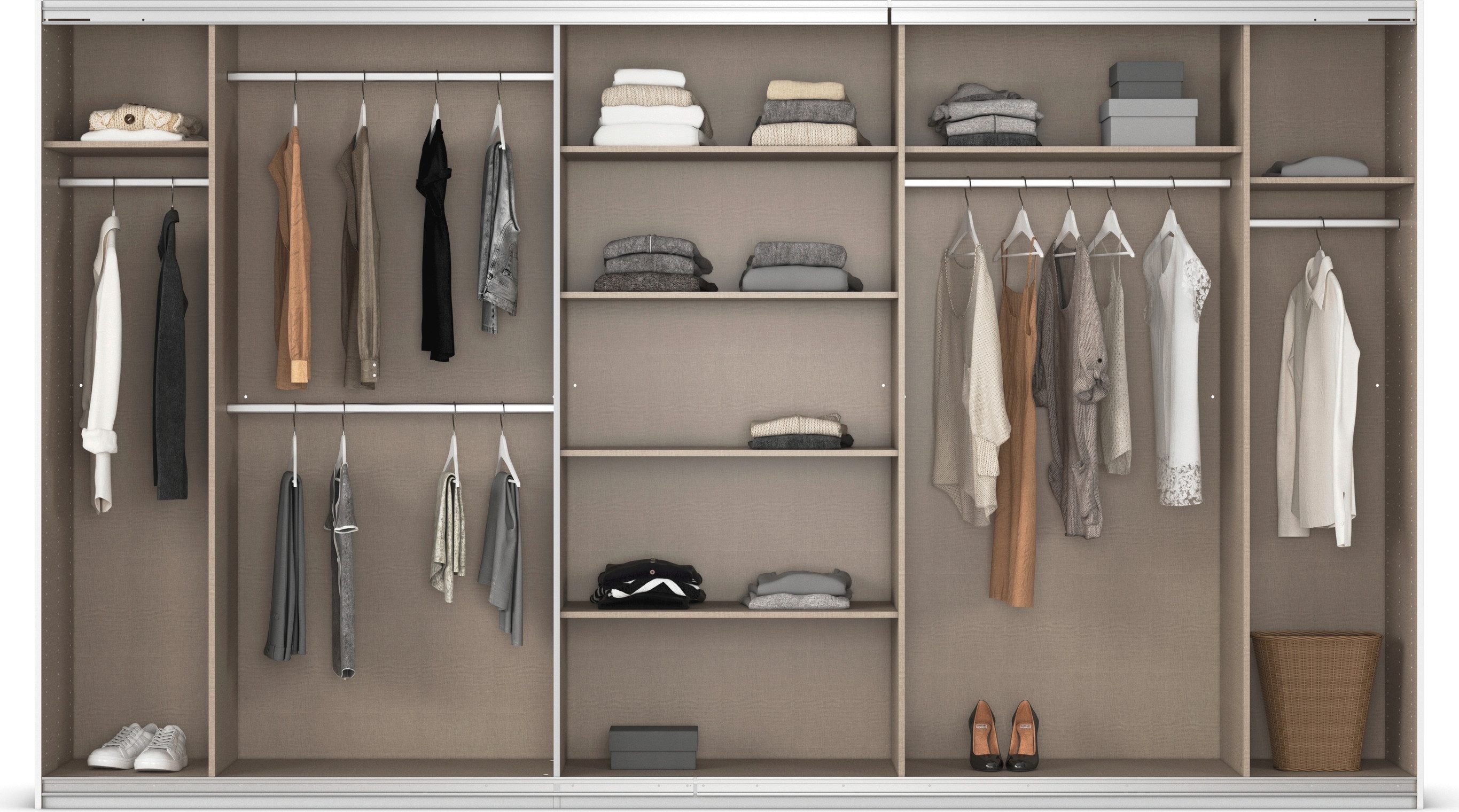 rauch Schuifdeurkast Kledingkast kast garderobe AGORDO met decor- of hoogglansfront doordachte binnenuitrusting, in 4 breedtes en 2 hoogtes made in germany