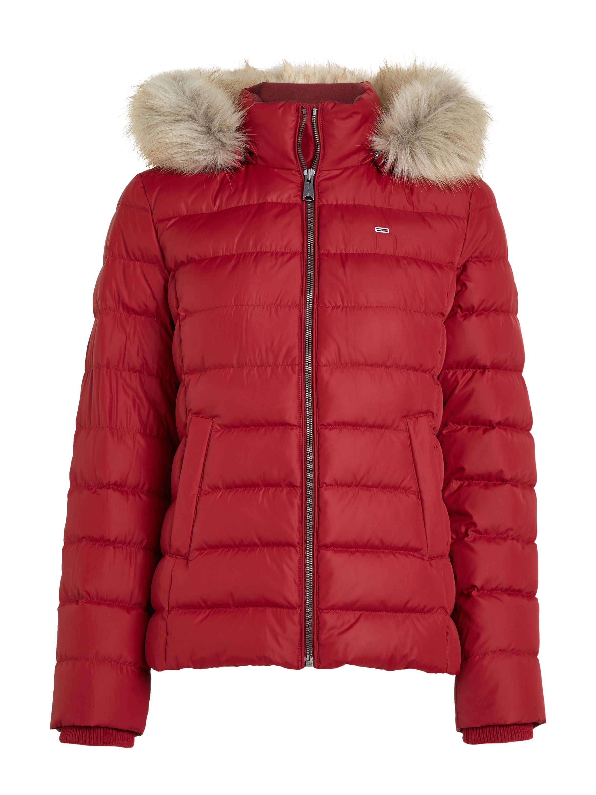 TOMMY JEANS Donsjack BASIC HOODED DOWN JACKET met imitatiebont aan de capuchon & tommy jeans-merklabel