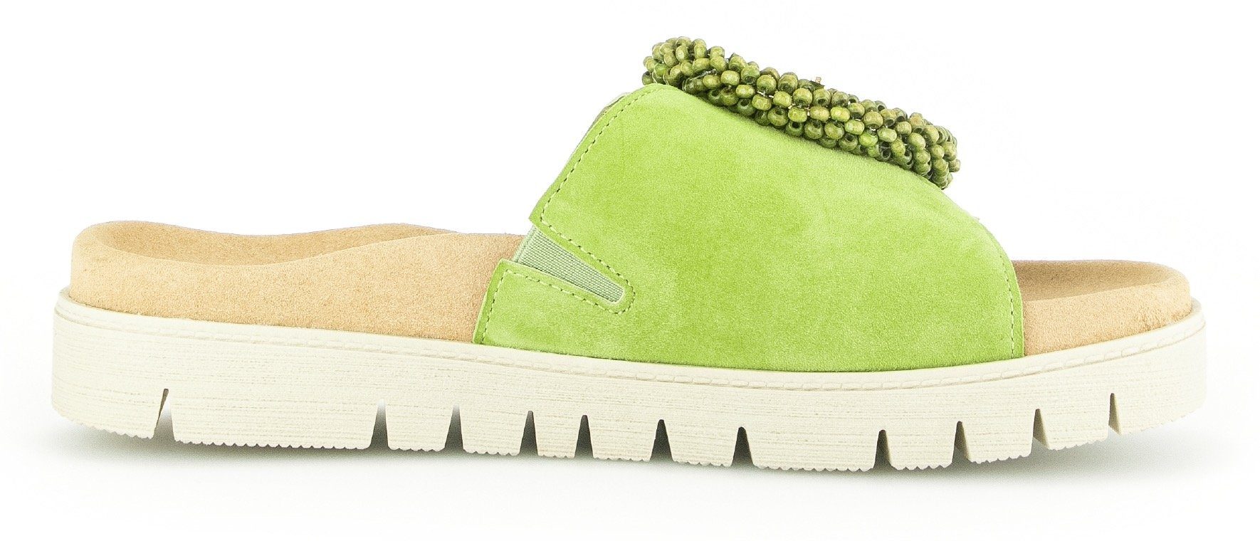 Gabor Slippers , plateau, zomerschoen, slippers met sierparels aan de decoratieve gesp