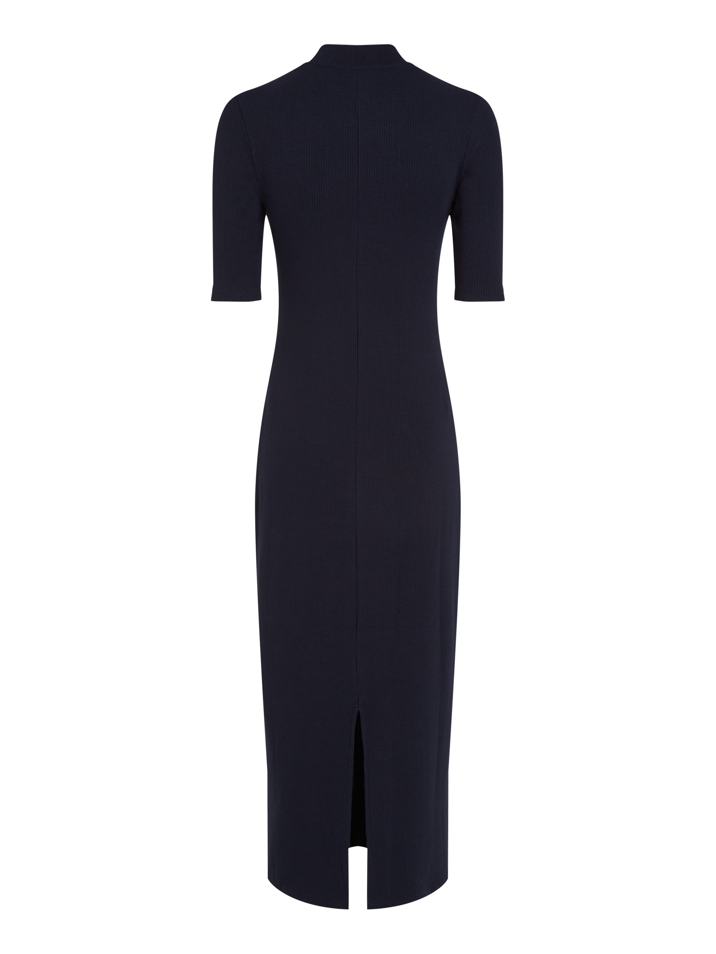 Tommy Hilfiger Midi-jurk SLIM 5X2 RIB MIDI DRESS 1 2 met geribbelde structuur logo-borduursel