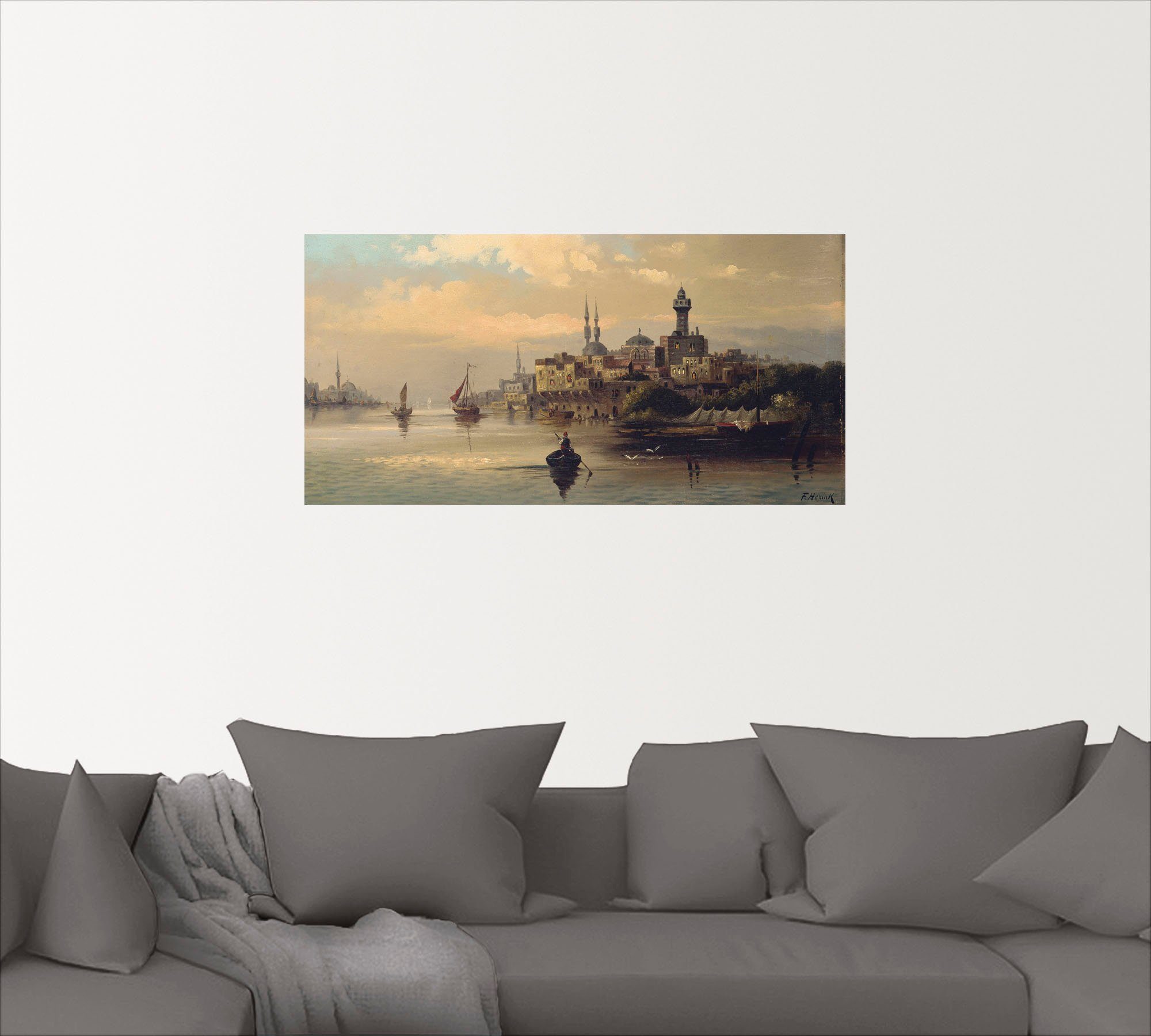 Artland Artprint Koopvaardijschepen op de Bosporus, Istanbul als artprint op linnen, poster, muursticker in verschillende maten