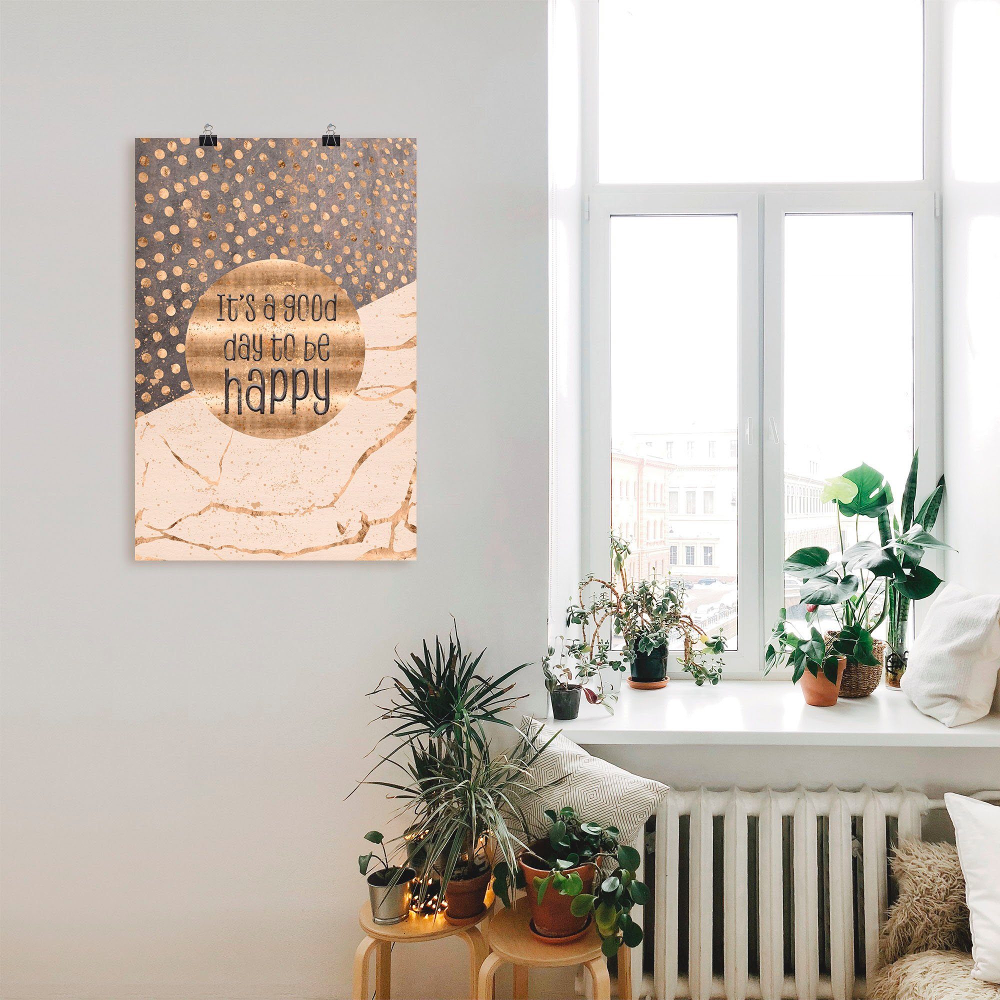 Artland Artprint Een goede dag om gelukkig te zijn als artprint van aluminium, artprint voor buiten, artprint op linnen, poster, muursticker
