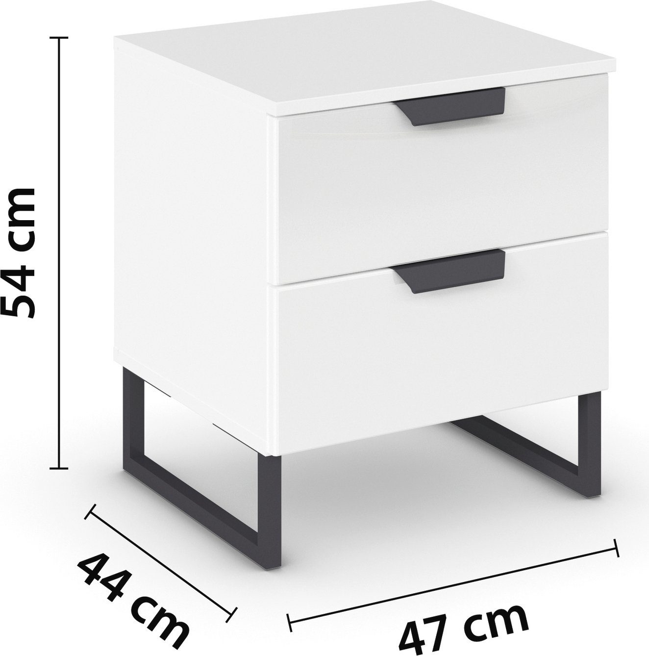 rauch Nachtkastje Modern by Aditio met glazen front en sledevoet, 2 lades met softclose-functie