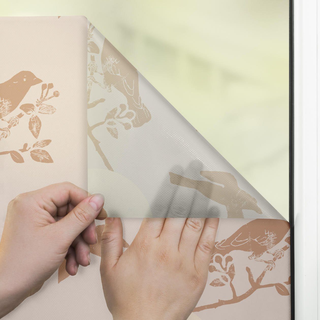 LICHTBLICK Raamfolie zelfklevend, bescherming tegen inkijk, Moon Birds - beige (1 stuk)