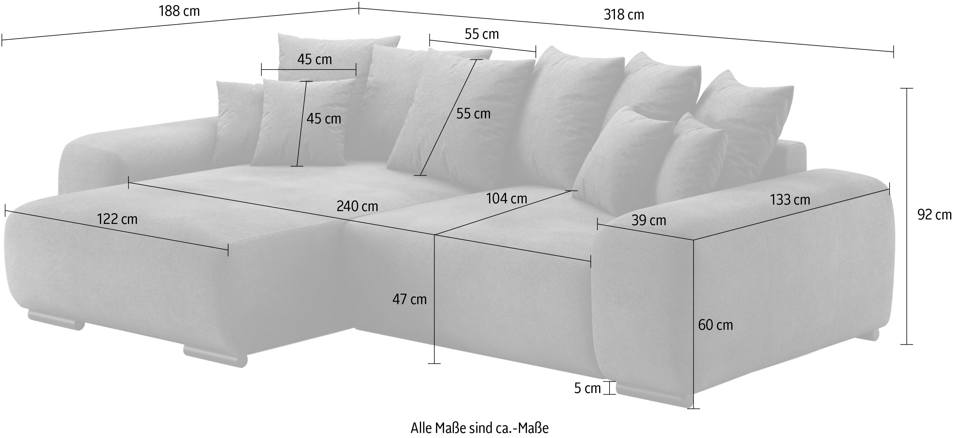 Mr. Couch Hoekbank Sundance L-vorm Doorlopende slaper met EasyBett-slaapfunctie, bedlade