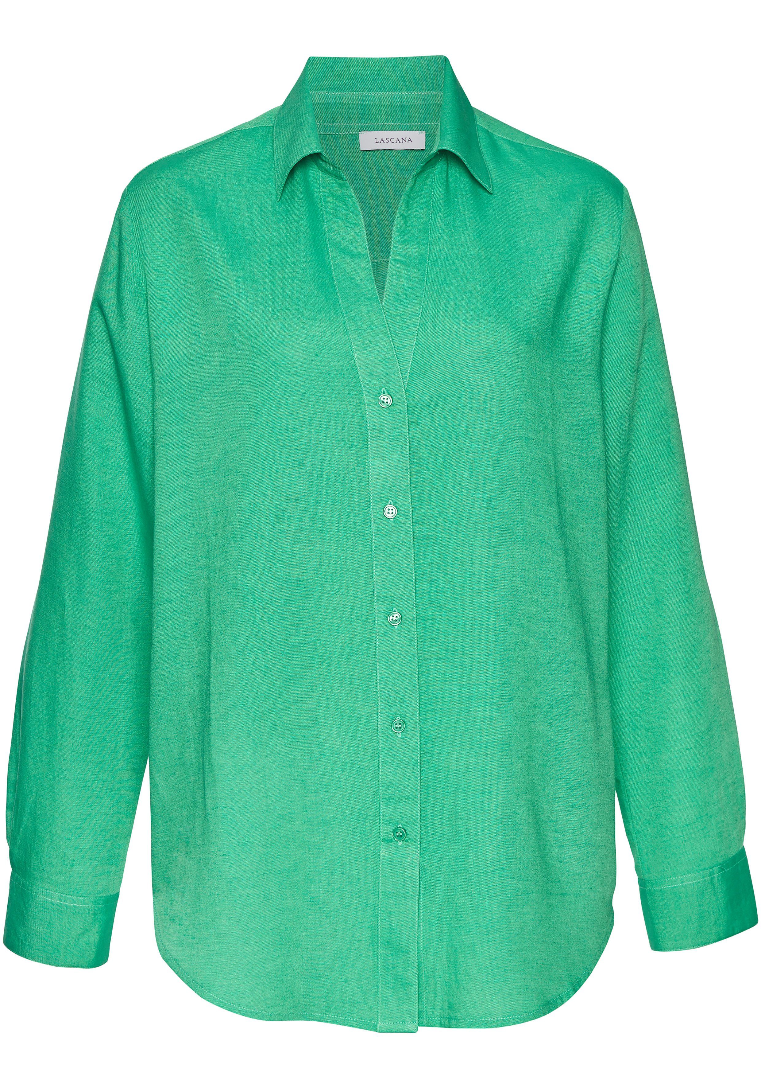 Lascana Overhemdblouse van linnenmix, damesblouse met overhemdkraag en knoopsluiting