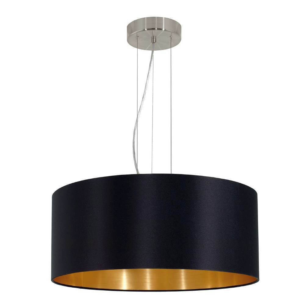 EGLO Hanglamp MASERLO hanglamp, zwart, goud, zilver, stof, elegant, modern Textiel hanglamp zwart/goudkleur, van staal en stof, E27, Ø53 cm