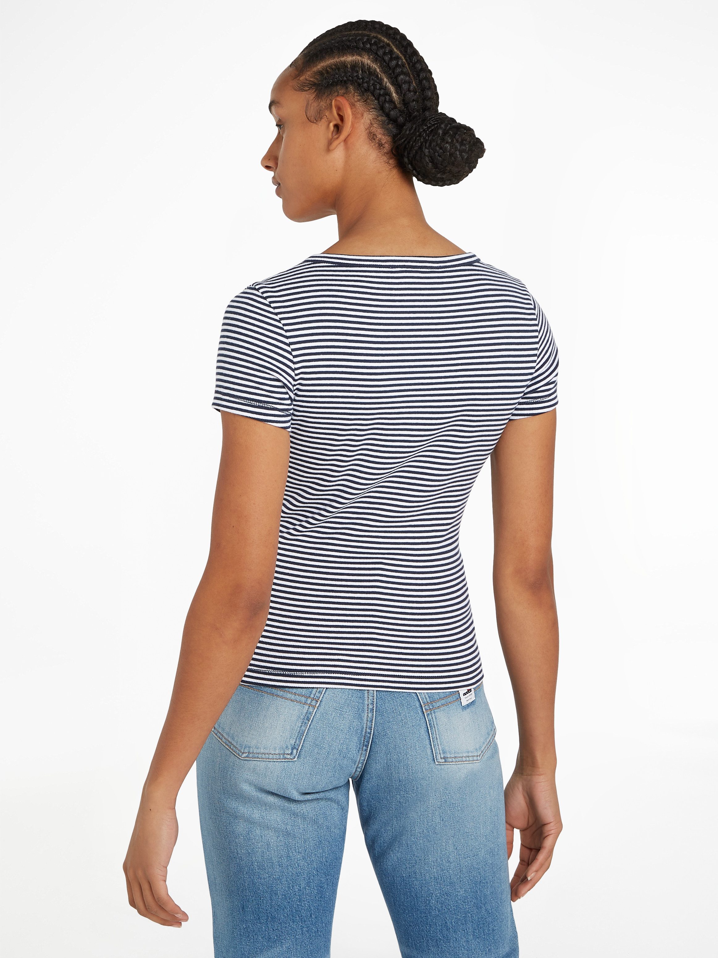 TOMMY JEANS Shirt met V-hals TJW SLIM HENLEY STRIPE V-NECK SS
