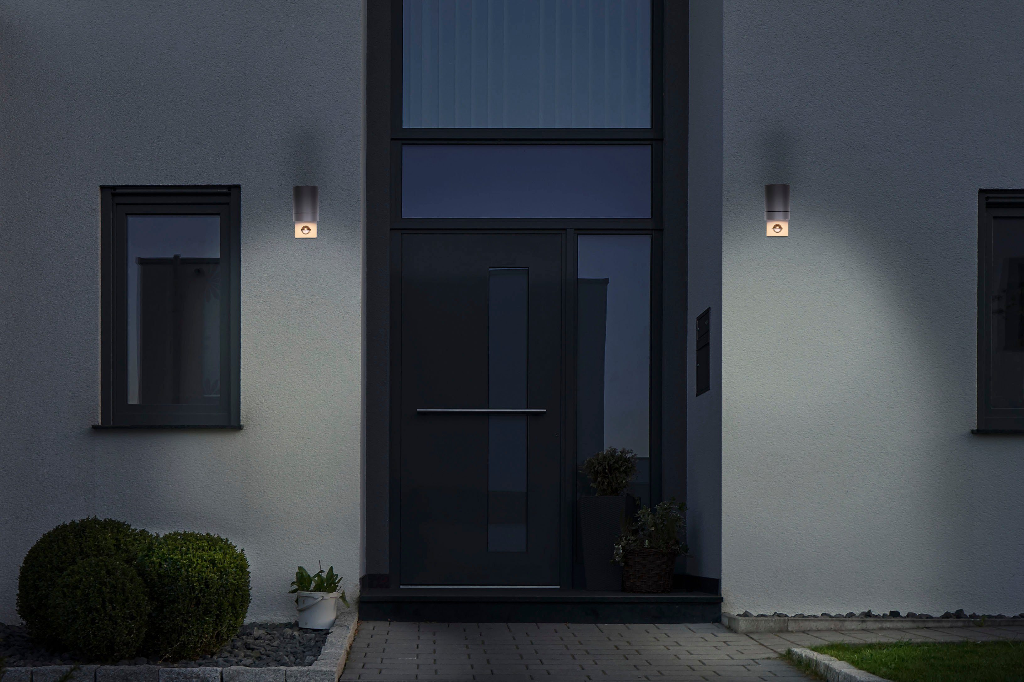 näve Wandlamp voor buiten Rombe met bewegingsmelder + schemersensor 1xgu10 aluminium antraciet (1 stuk)