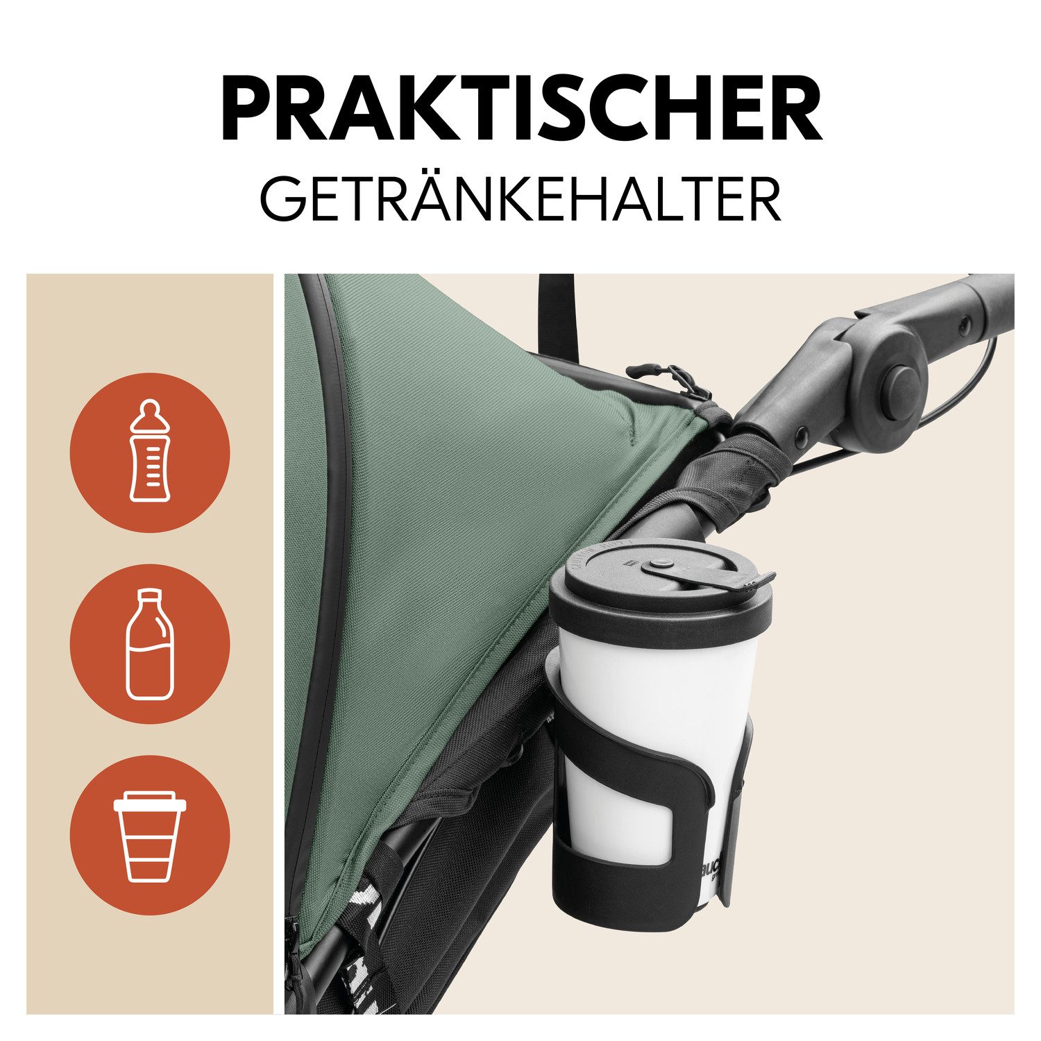 Hauck Kinderwagen met drie wielen Runner 3, Jungle Green met xxl-luchtwielen en handrem, tot 22 kg belastbaar