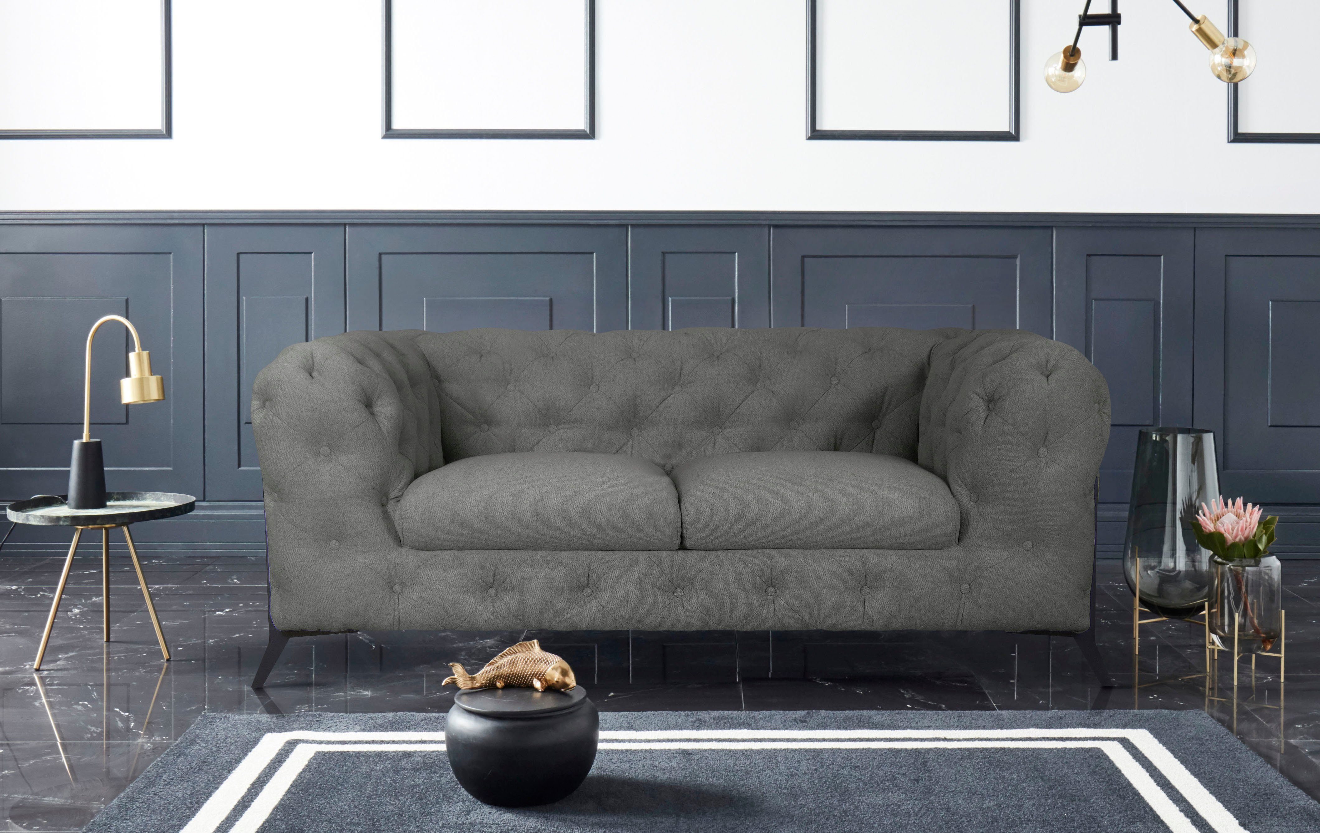 Leonique Chesterfield-bank Amaury luxueuze capitonnage, moderne chesterfield look, kleur van de poten ter keuze