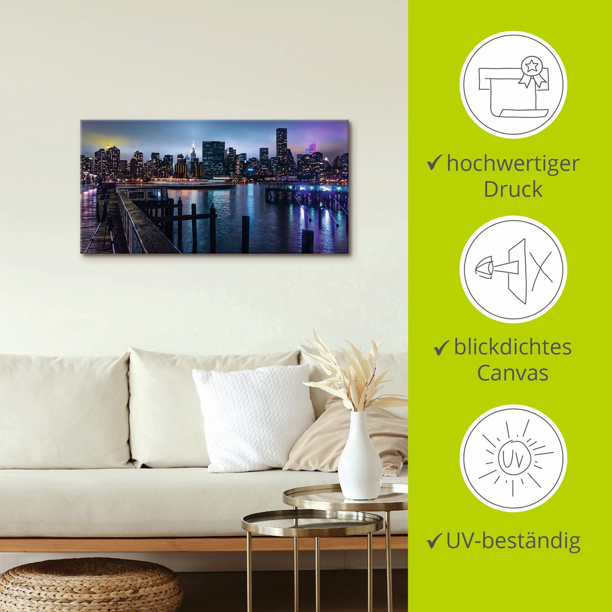 Artland Artprint New York Manhattan in de schemering als artprint op linnen, poster in verschillende formaten maten