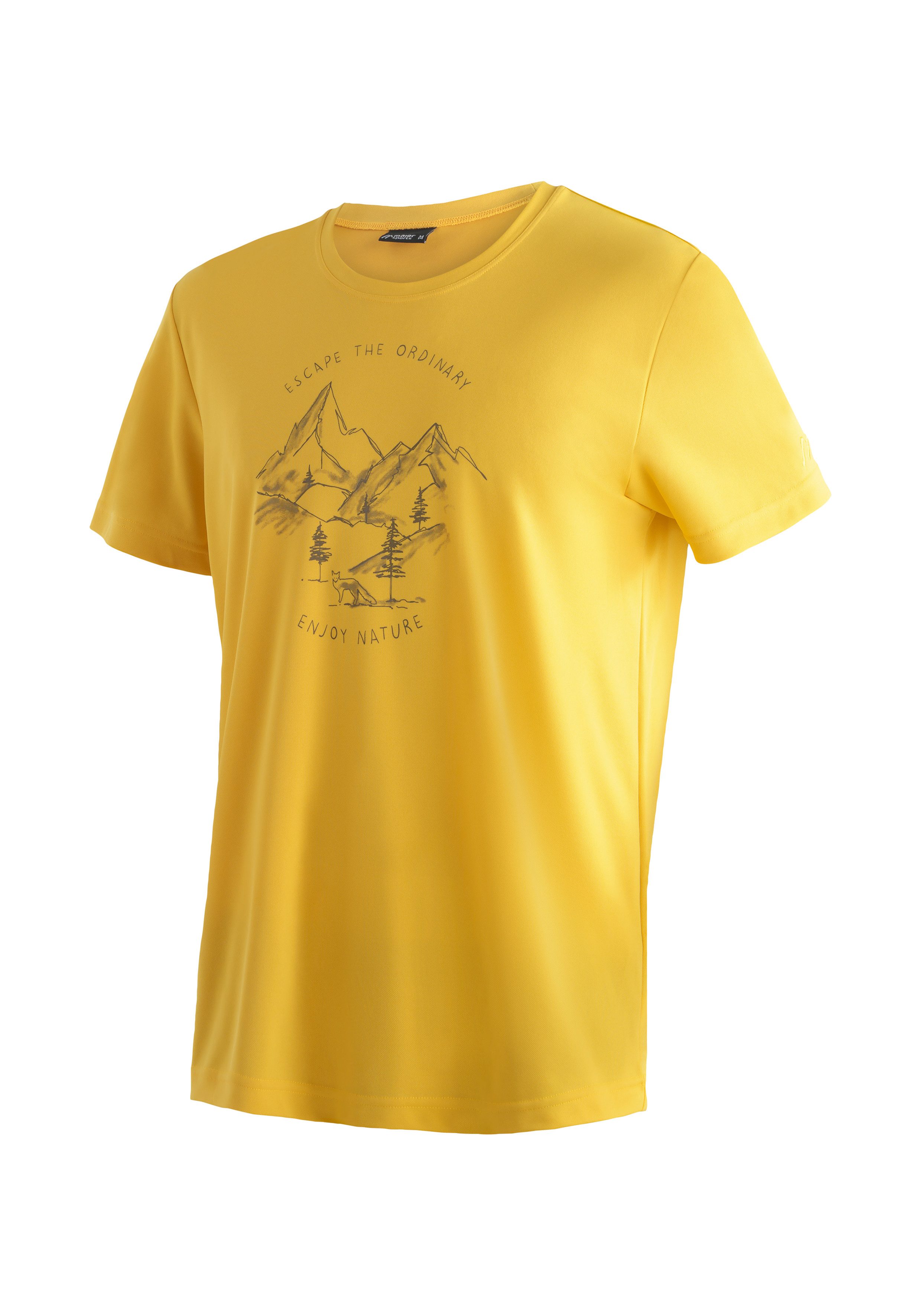 Maier Sports T-shirt Dieter print Heren functioneel shirt, vrijetijdsshirt met print, regular fit heren t-shirts maat M geel