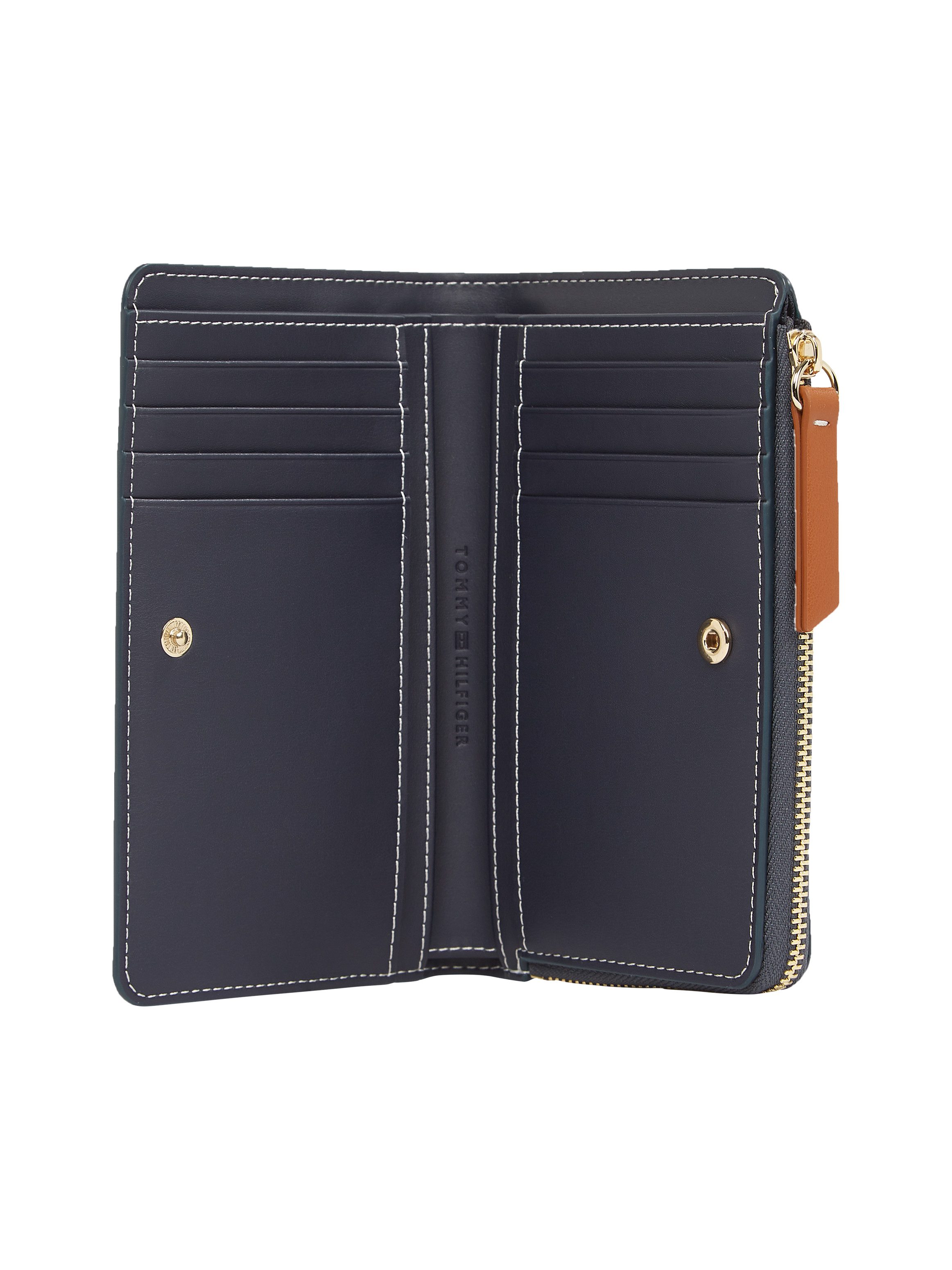 Tommy Hilfiger Portemonnee TH MONOPLAY LEATHER MED 7 WALLET , dames portemonnee met allover logoprint