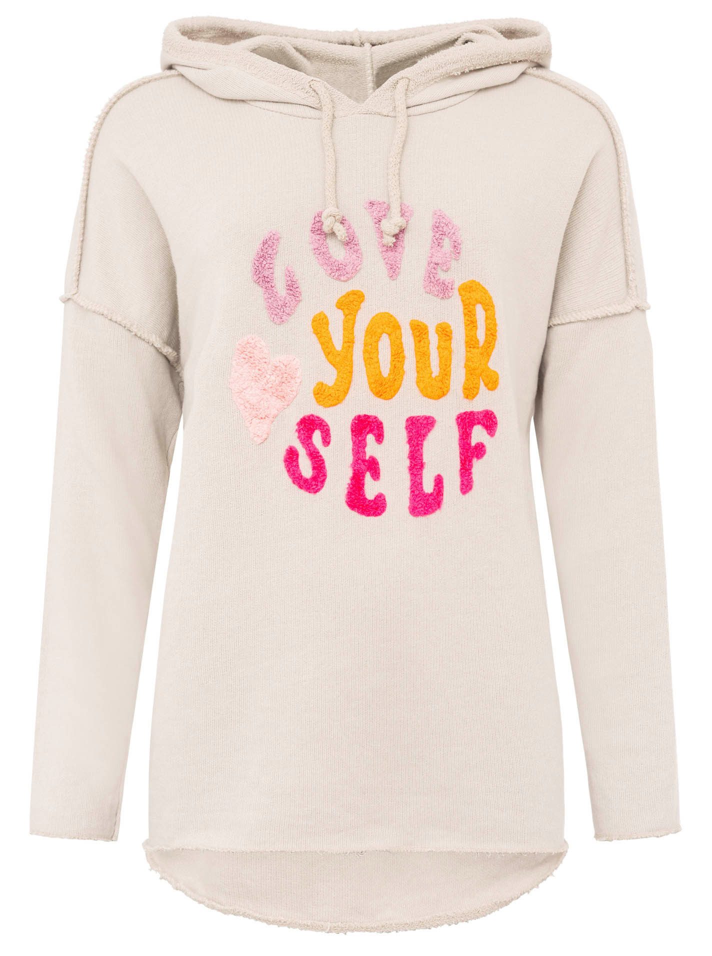 Zwillingsherz Hoodie "Love Yourself" met capuchon en flockprint in frisse kleuren
