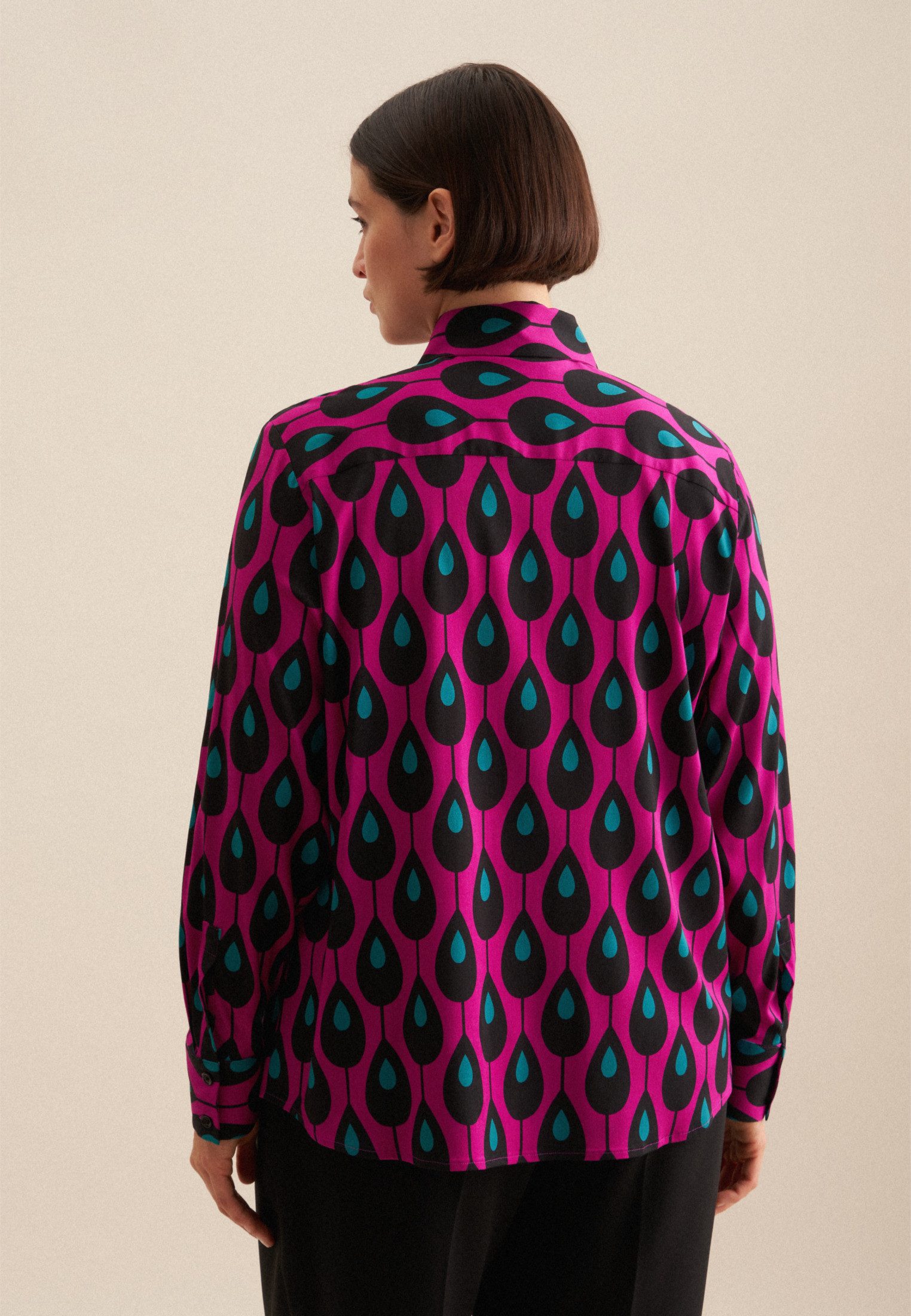 seidensticker Overhemdblouse Zwarte roos Lange mouwen kraag print