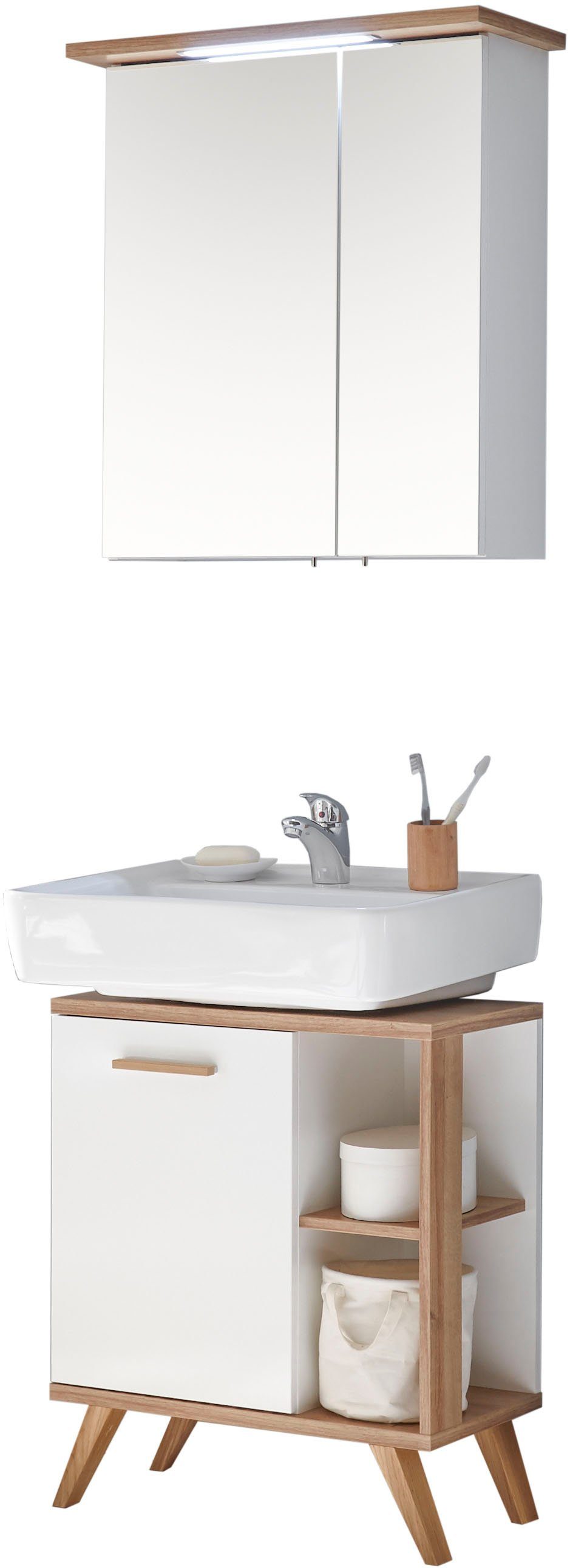 Saphir Badkamerserie Quickset 2-delig, wastafelonderkast met led-spiegelkast Wasplaats incl. deurdemper, 3 deuren, 2 legplanken, zijplanken (2-delig)