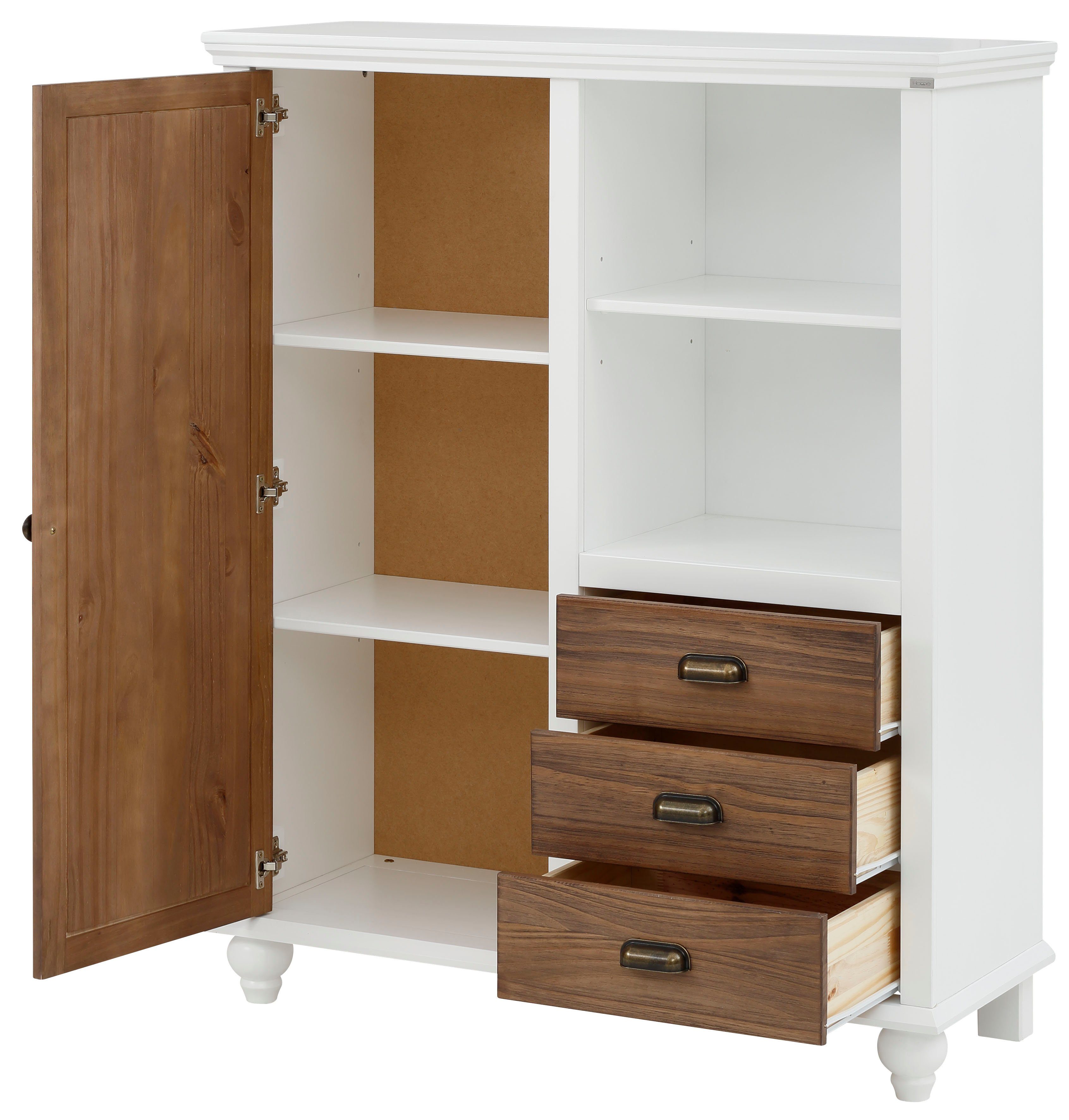 Home affaire Hoge kast Borey met 1 deur en 3 laden van massief hout, hoogte 125 cm, breedte 100 cm