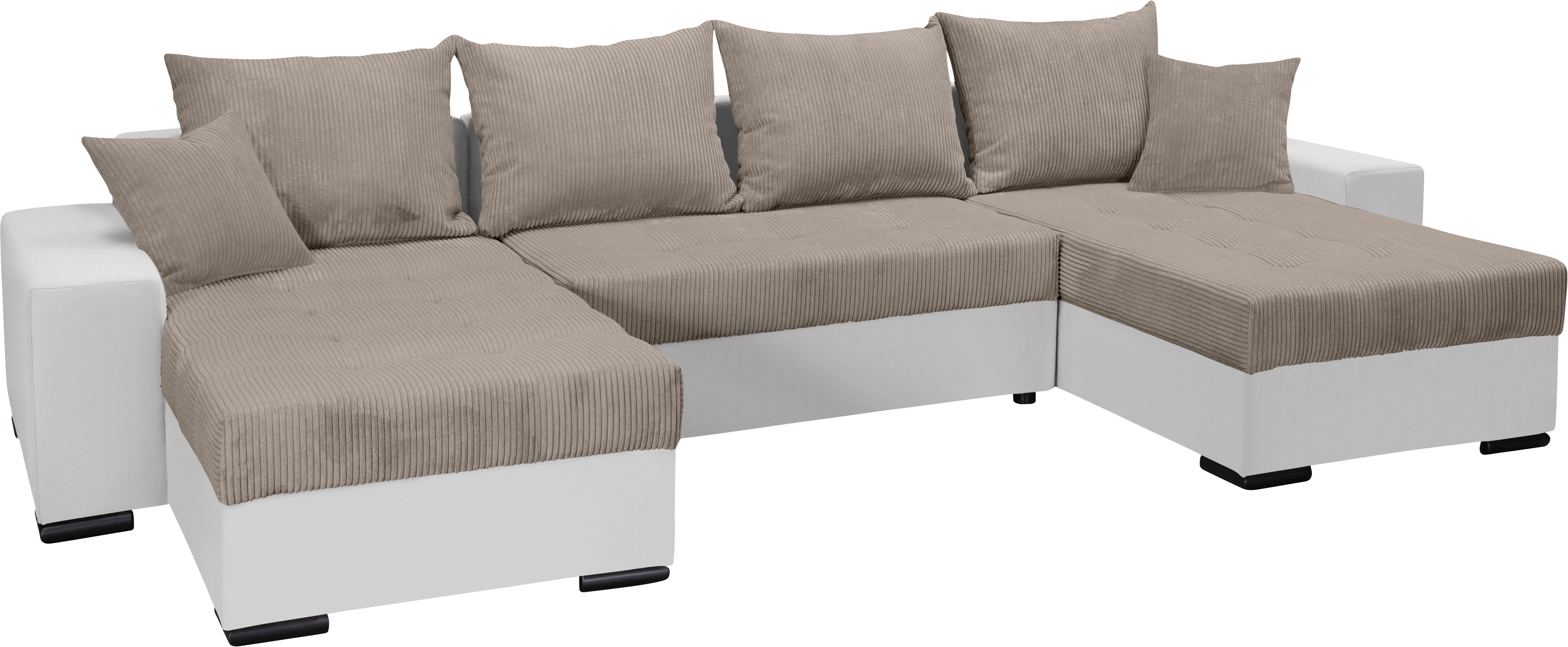 COLLECTION AB Zithoek XL-Josy U-vorm, breedte 313 cm, cord-/mix incl. bedfunctie, bedlade, met 4 gelijk grote rugkussens